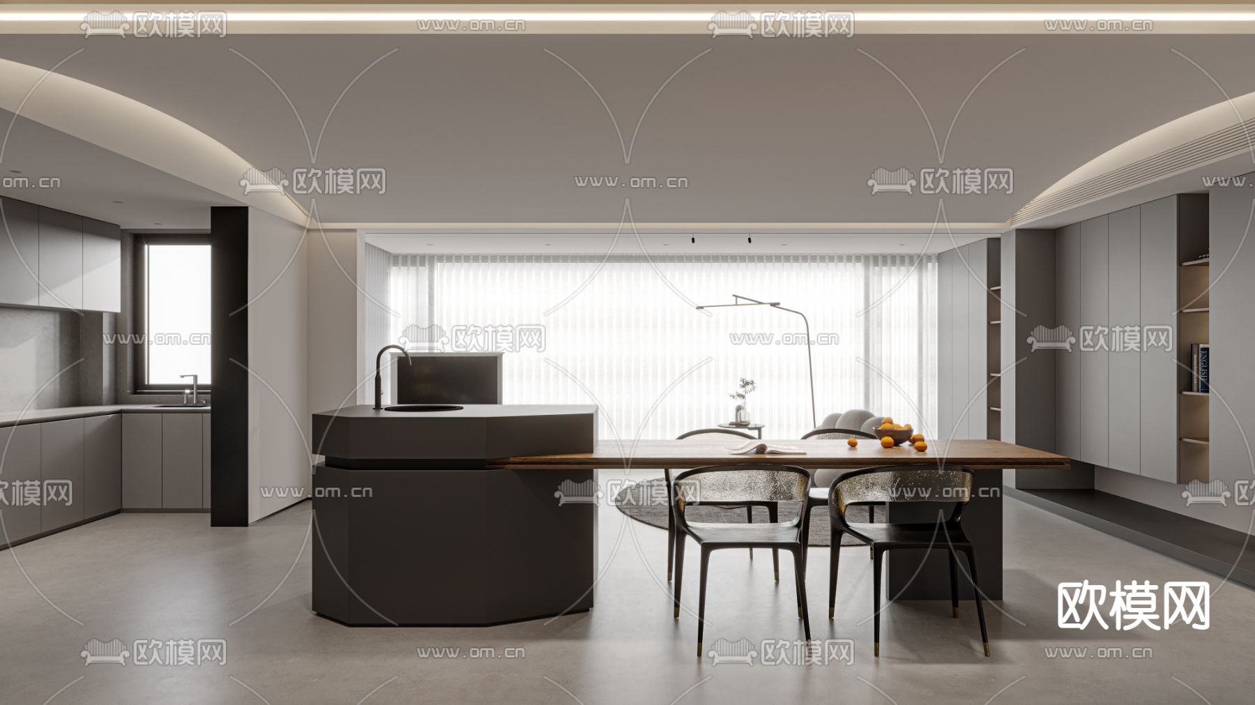高级灰客餐厅 过道3d模型下载（渲染图3）