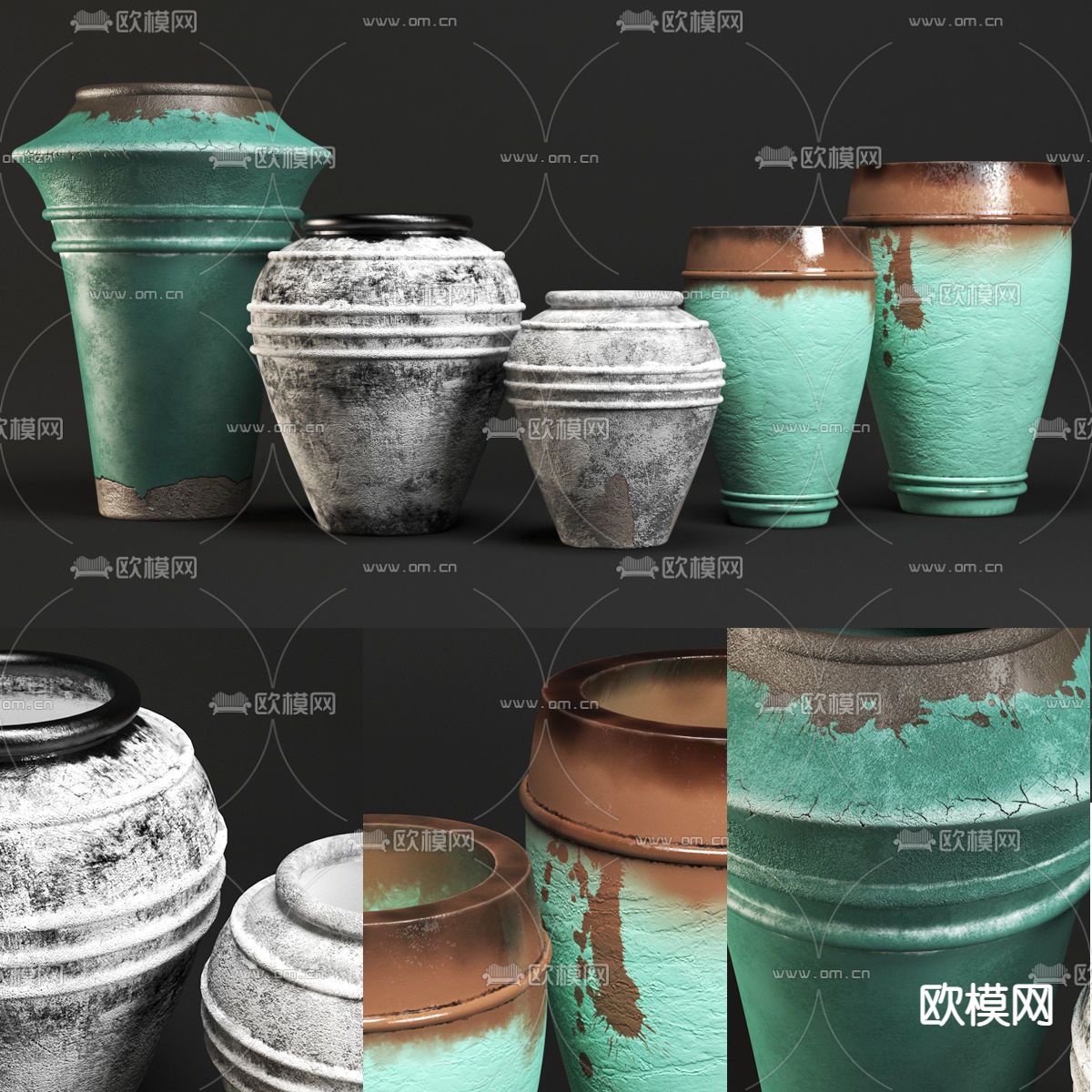 中式陶罐 器皿3d模型下载（渲染图1）