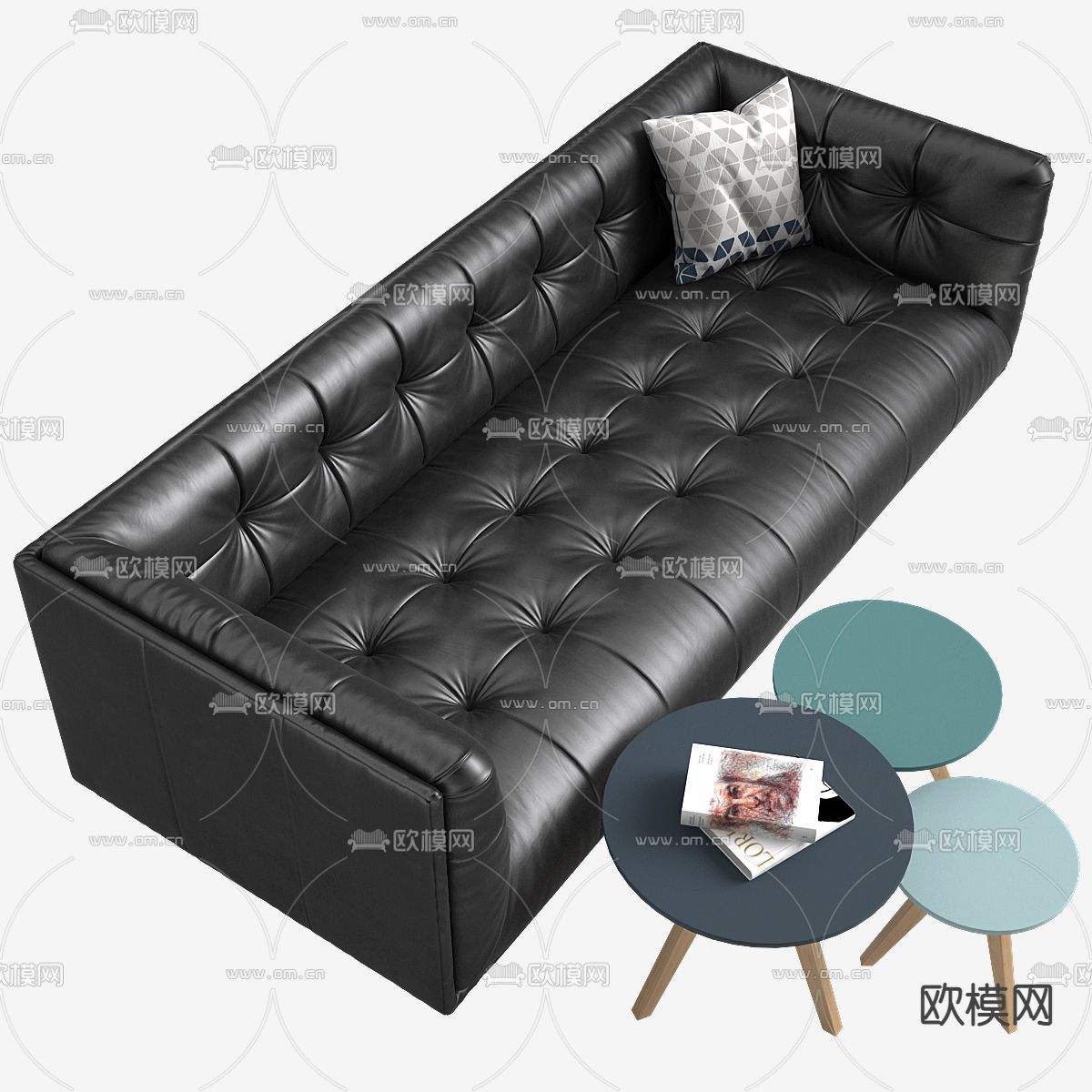 皮革沙发 茶几3d模型下载（渲染图2）
