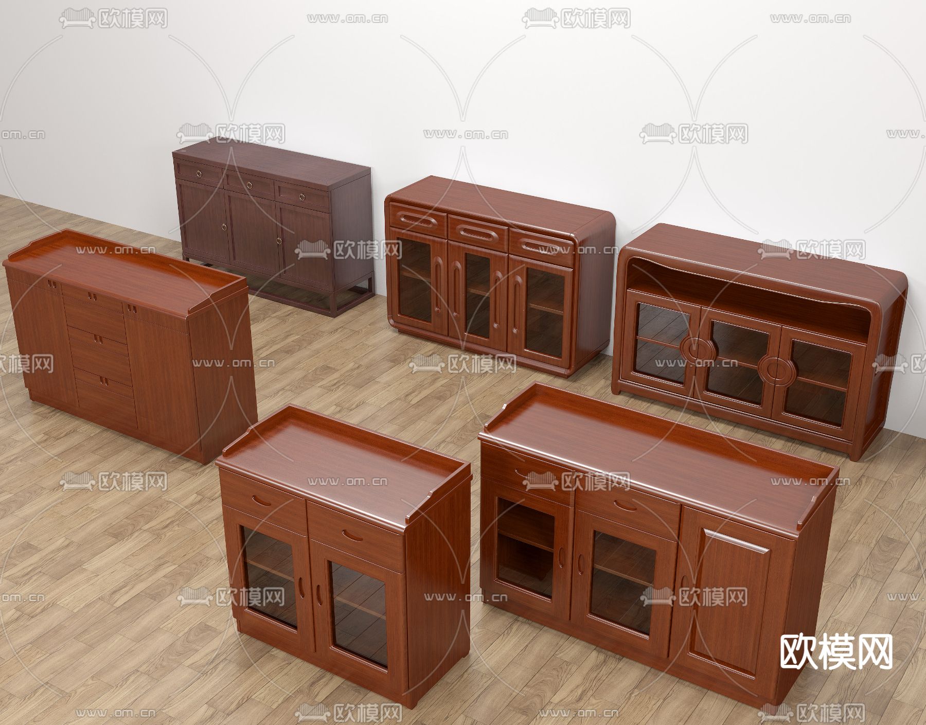 中式餐边柜 储物柜 边柜3d模型下载（渲染图1）