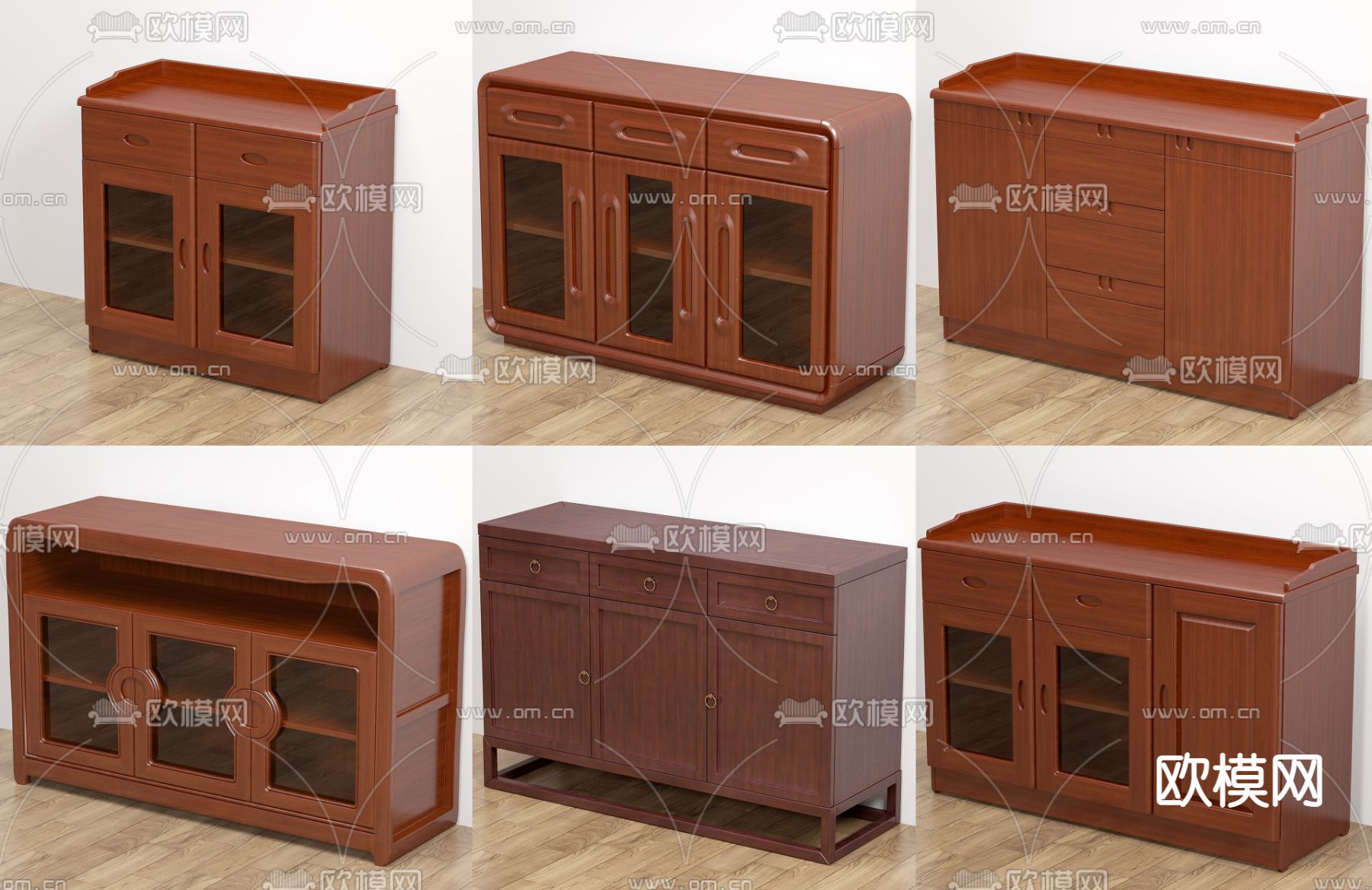 中式餐边柜 储物柜 边柜3d模型下载（渲染图2）