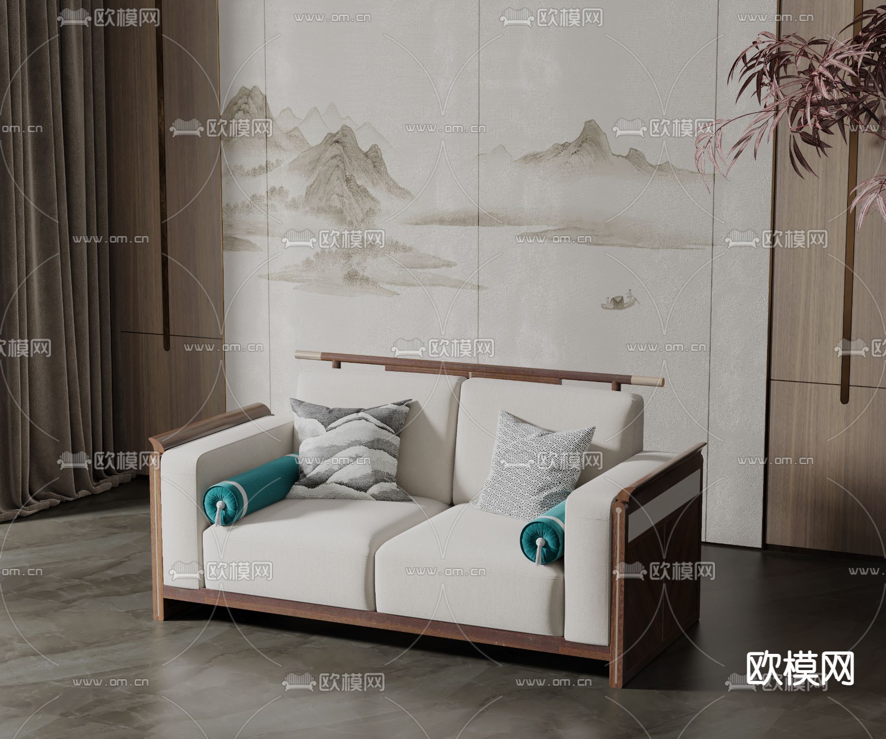 新中式双人沙发3d模型下载