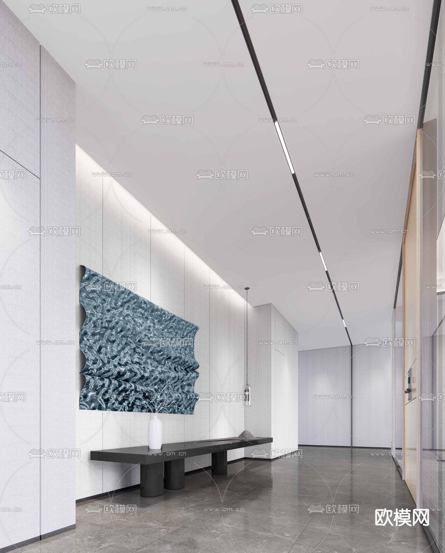 现代办公室走道su模型下载