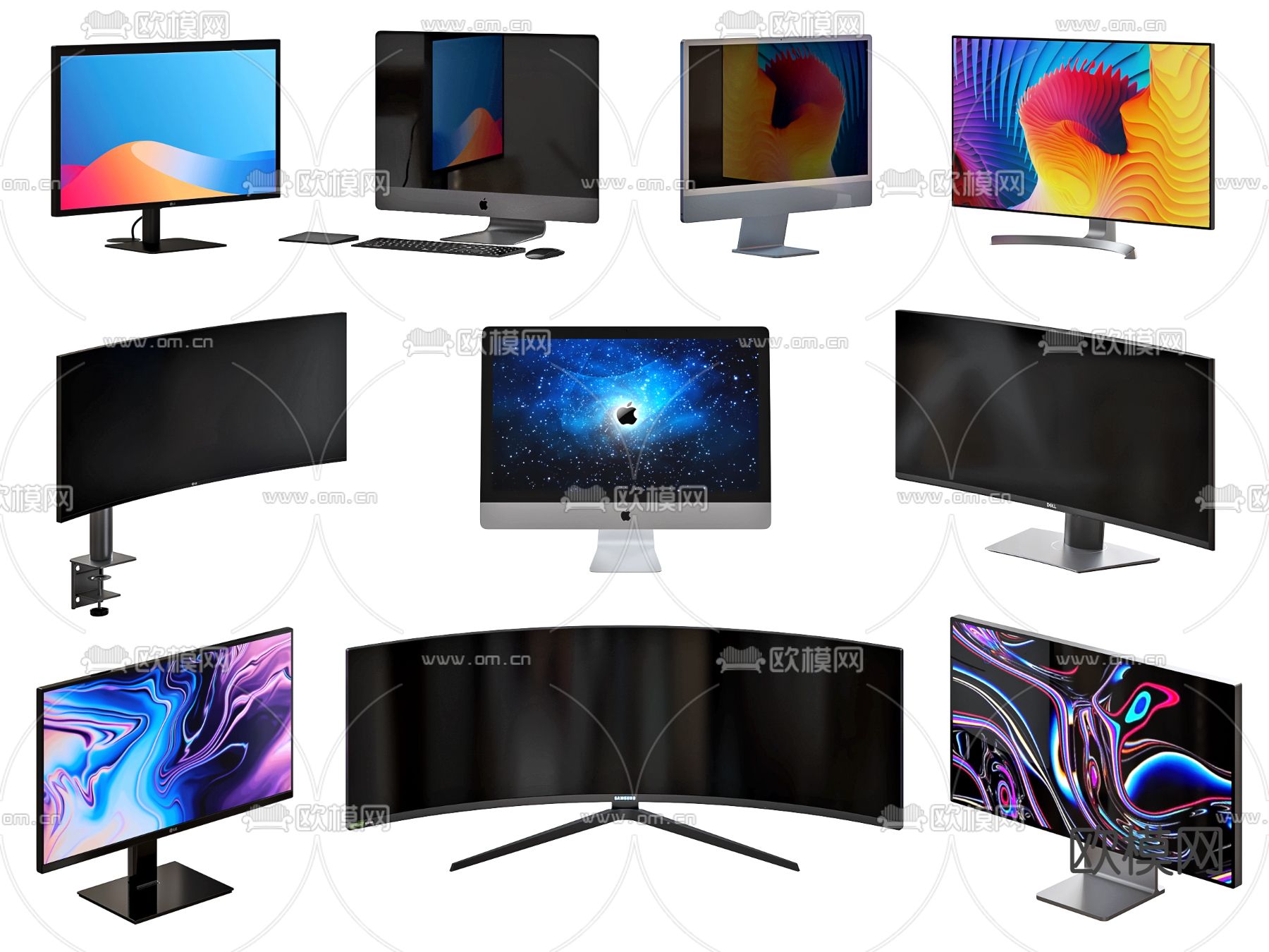 曲面屏 电脑显示器3d模型下载