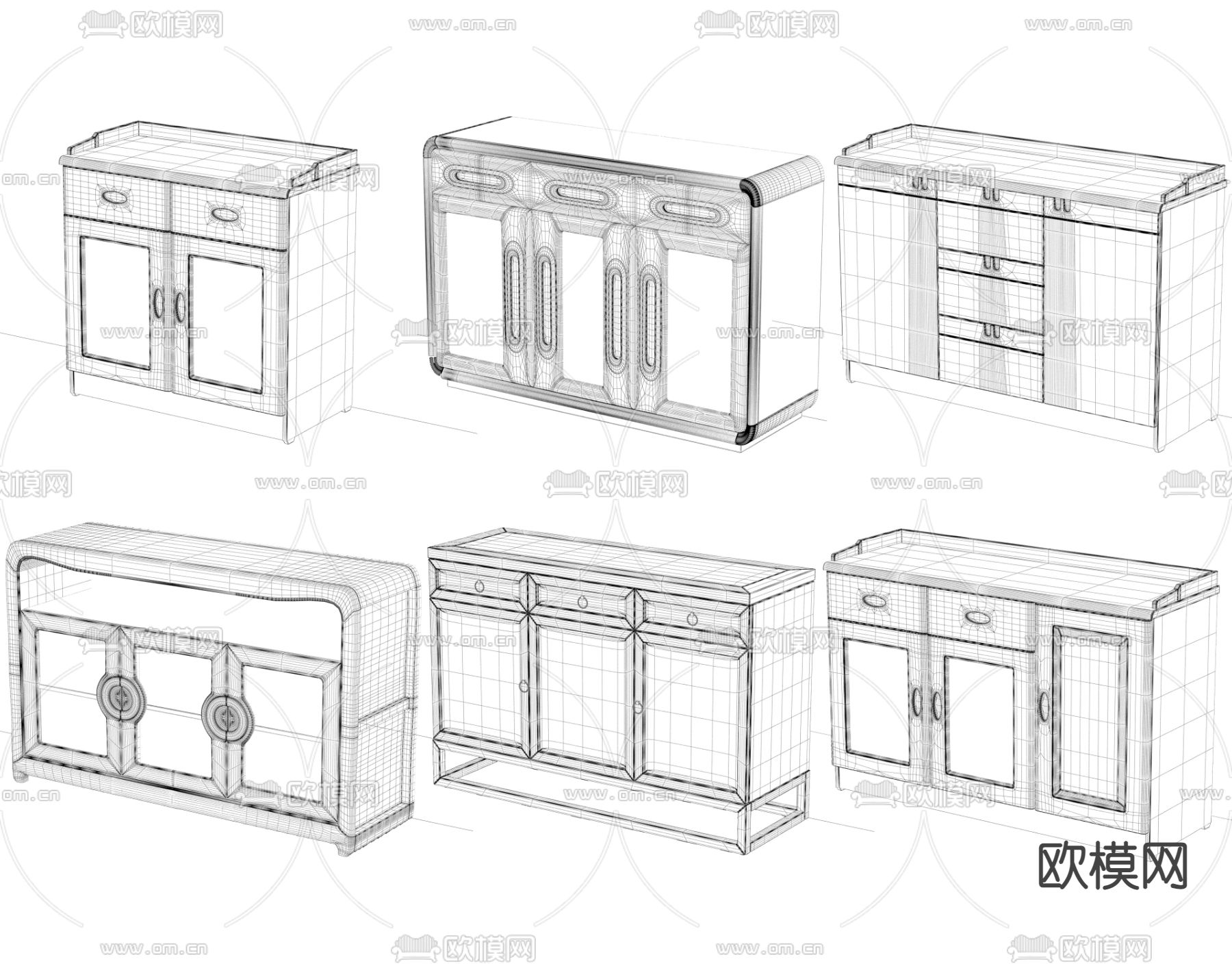 中式餐边柜 储物柜 边柜3d模型下载（渲染图3）