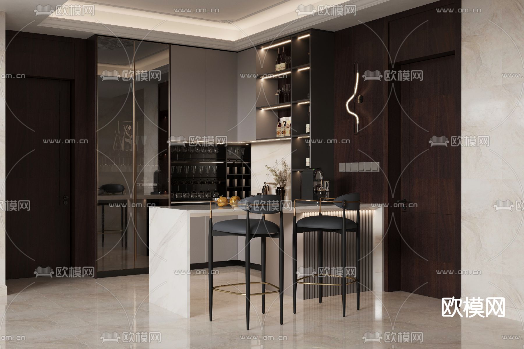 西厨岛台 吧台免费3d模型下载