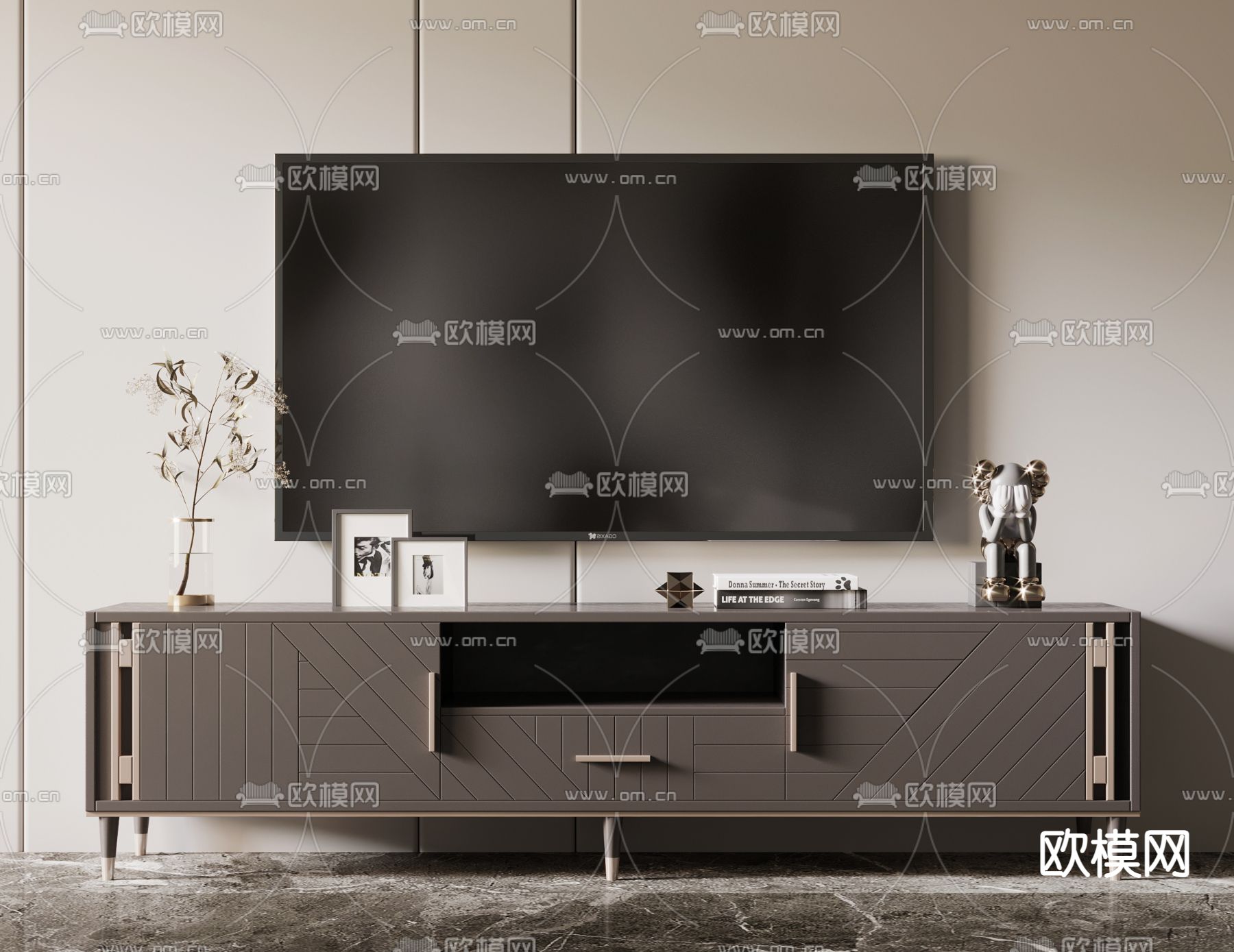 现代电视柜su模型下载（渲染图1）