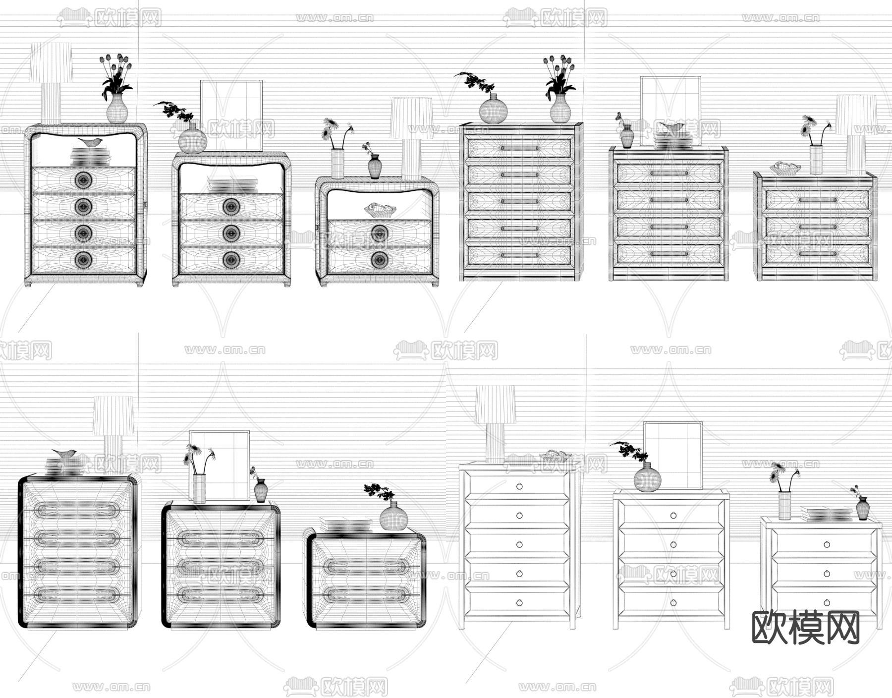 新中式五斗柜 储物柜 边柜3d模型下载（渲染图3）