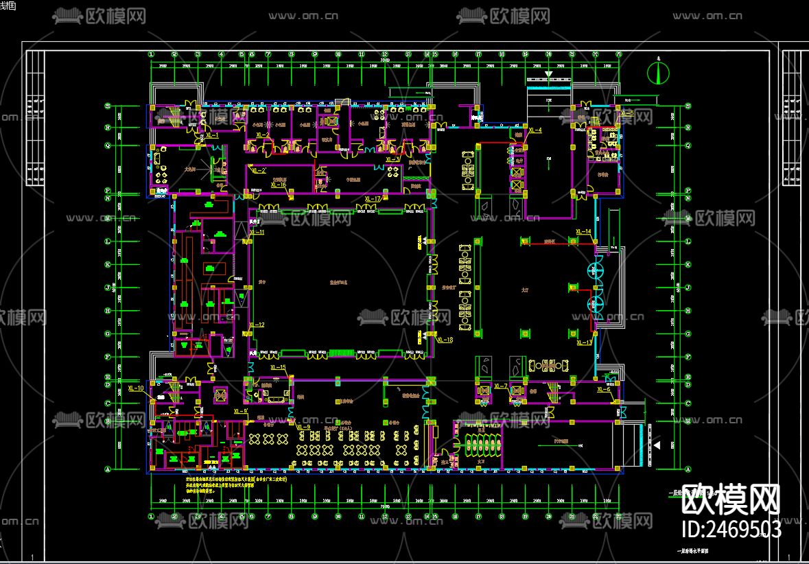 商务楼三水图给排水CAD施工图下载（渲染图4）