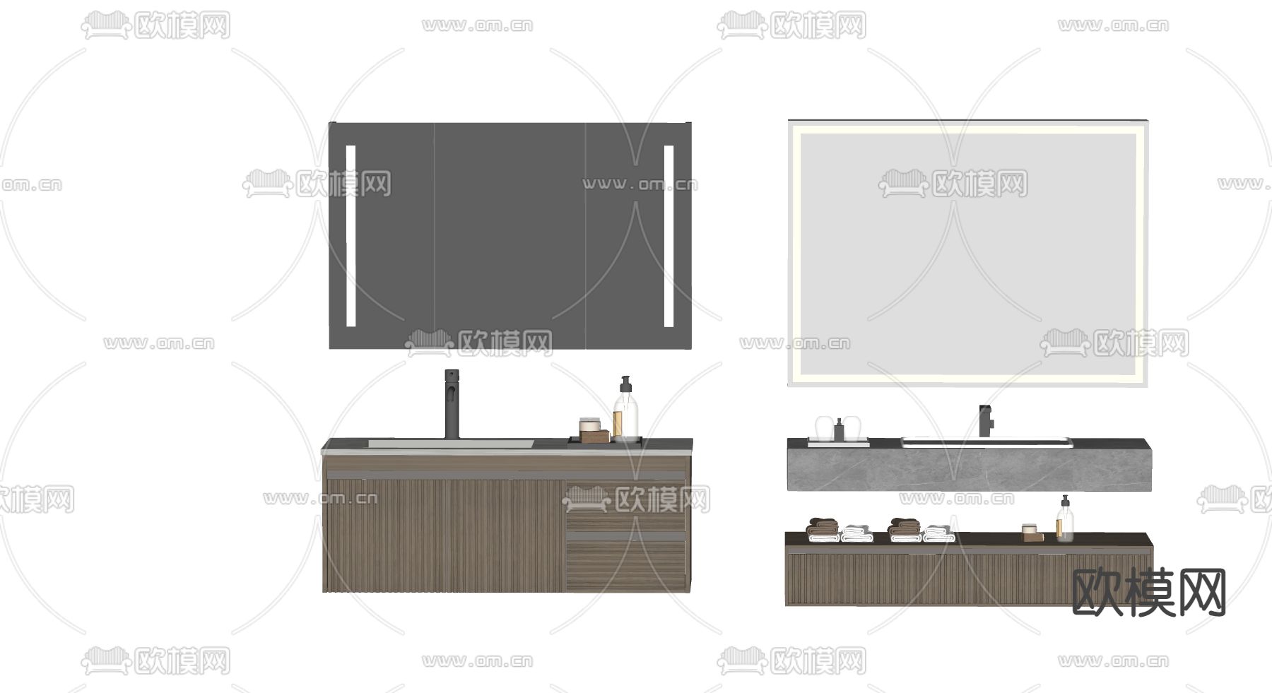 奶油风浴室柜 洗手台su模型下载（渲染图2）