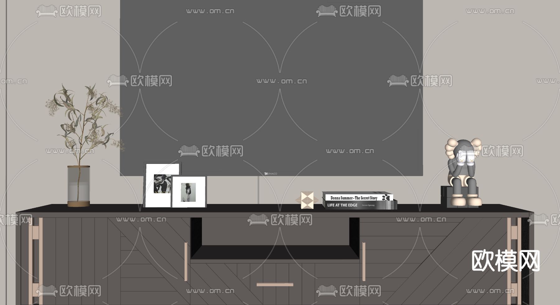 现代电视柜su模型下载（渲染图2）