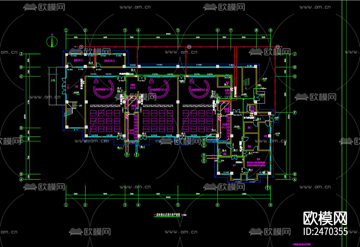 上塘镇龙井新苑小区幼儿园给排水CAD施工图下载（渲染图1）