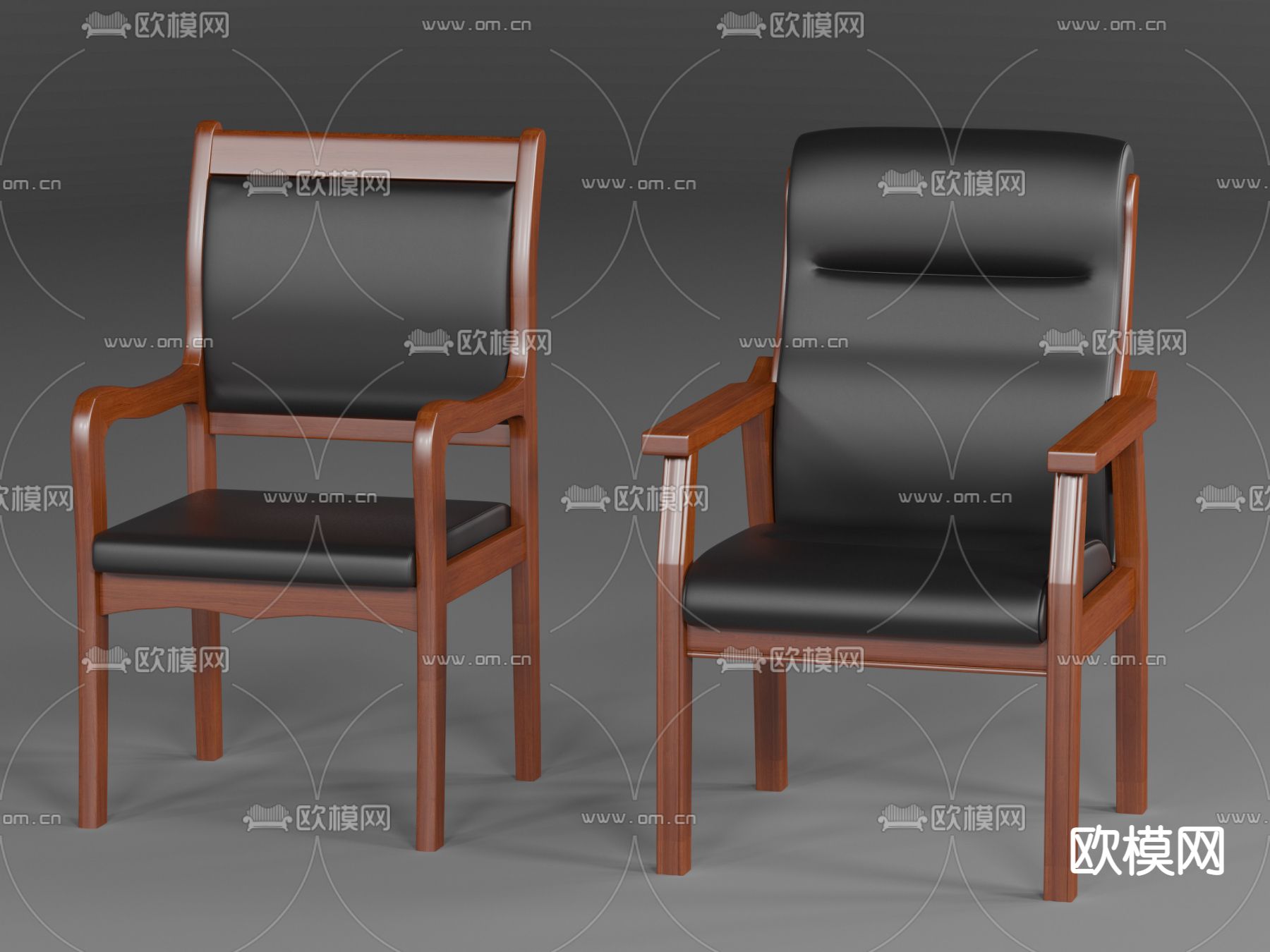 实木扶手椅 办公椅 会议椅3d模型下载（渲染图2）
