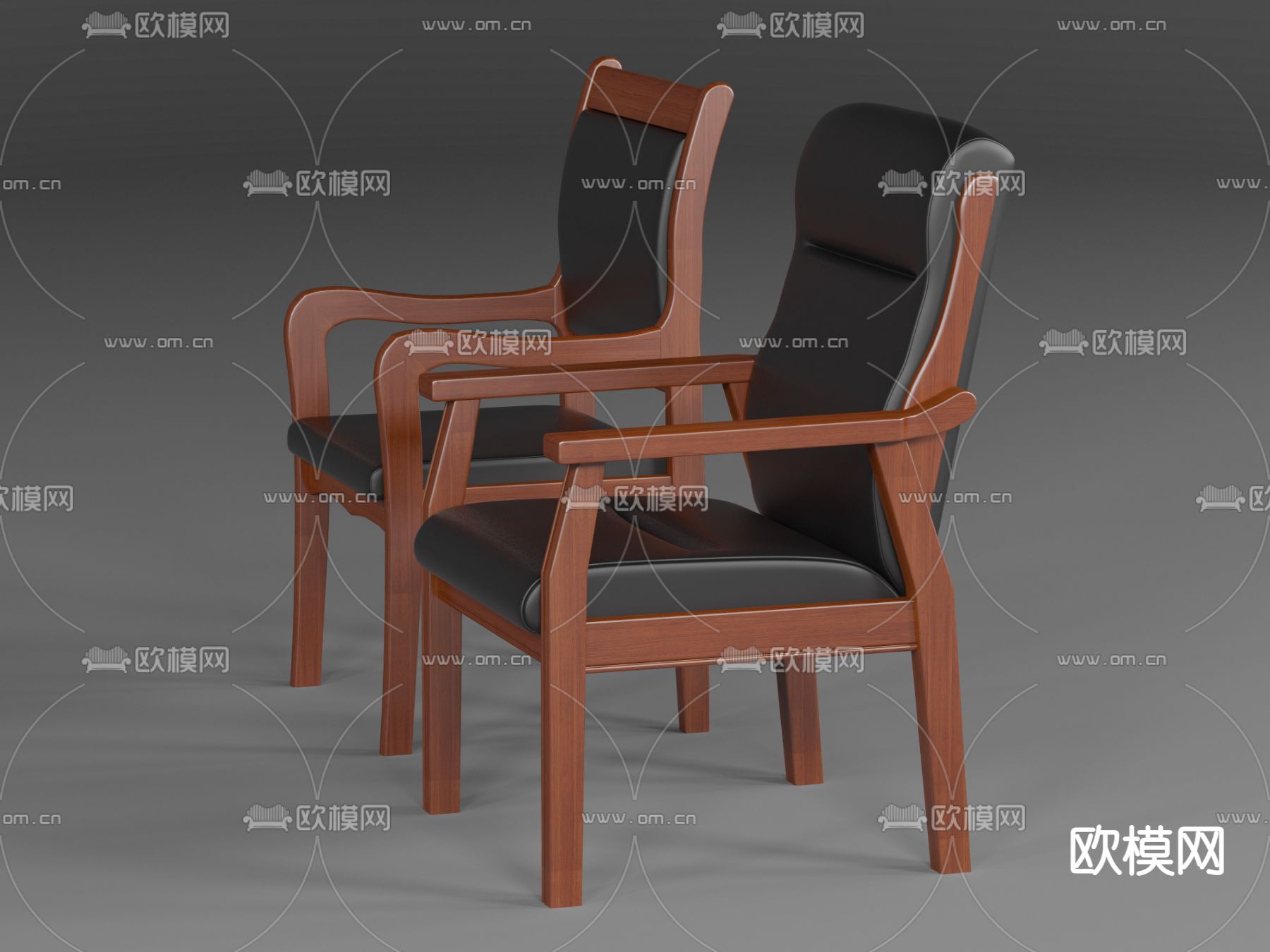 实木扶手椅 办公椅 会议椅3d模型下载（渲染图5）