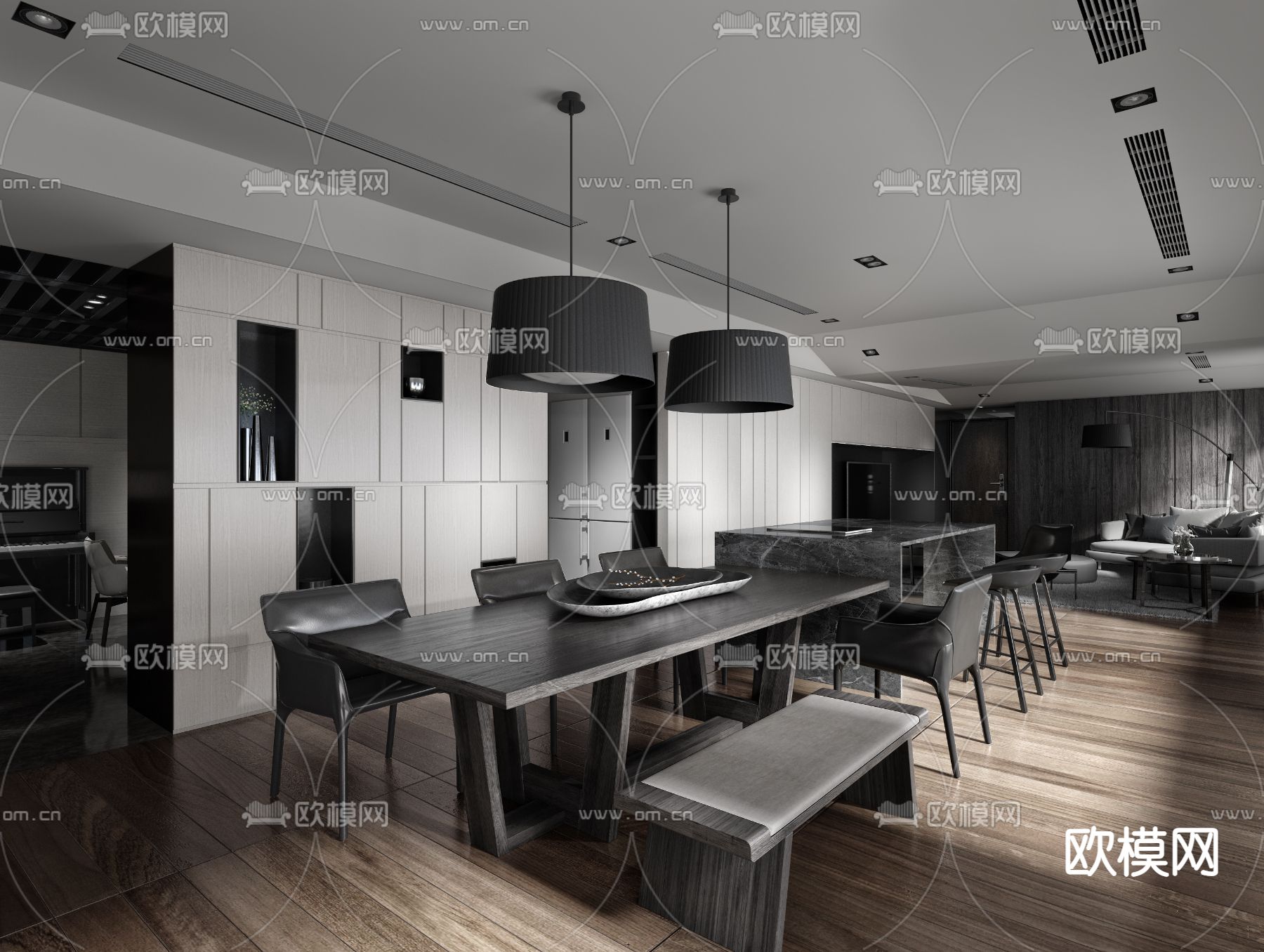 唐忠汉现代客厅餐厅su模型下载