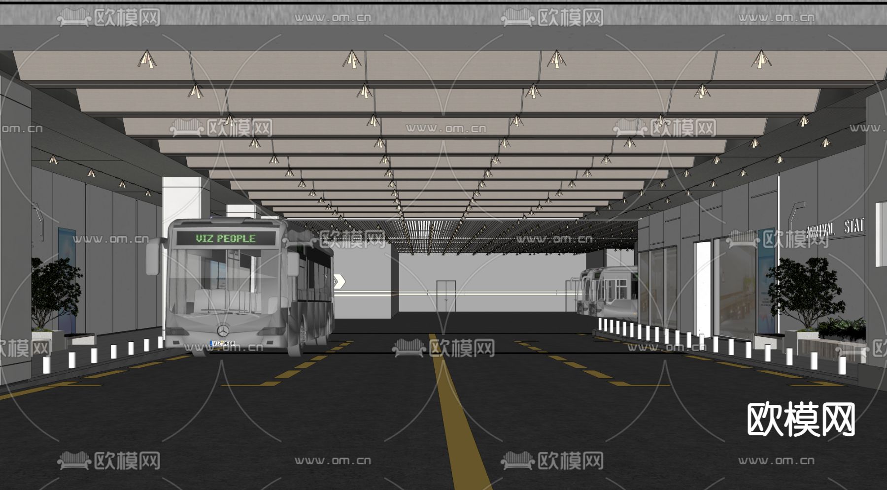 现代公交车总站su模型下载（渲染图2）