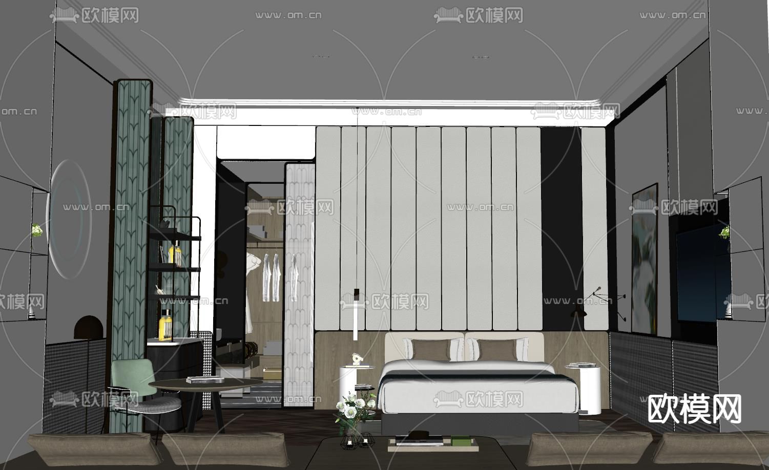 现代酒店客房su模型下载（渲染图2）