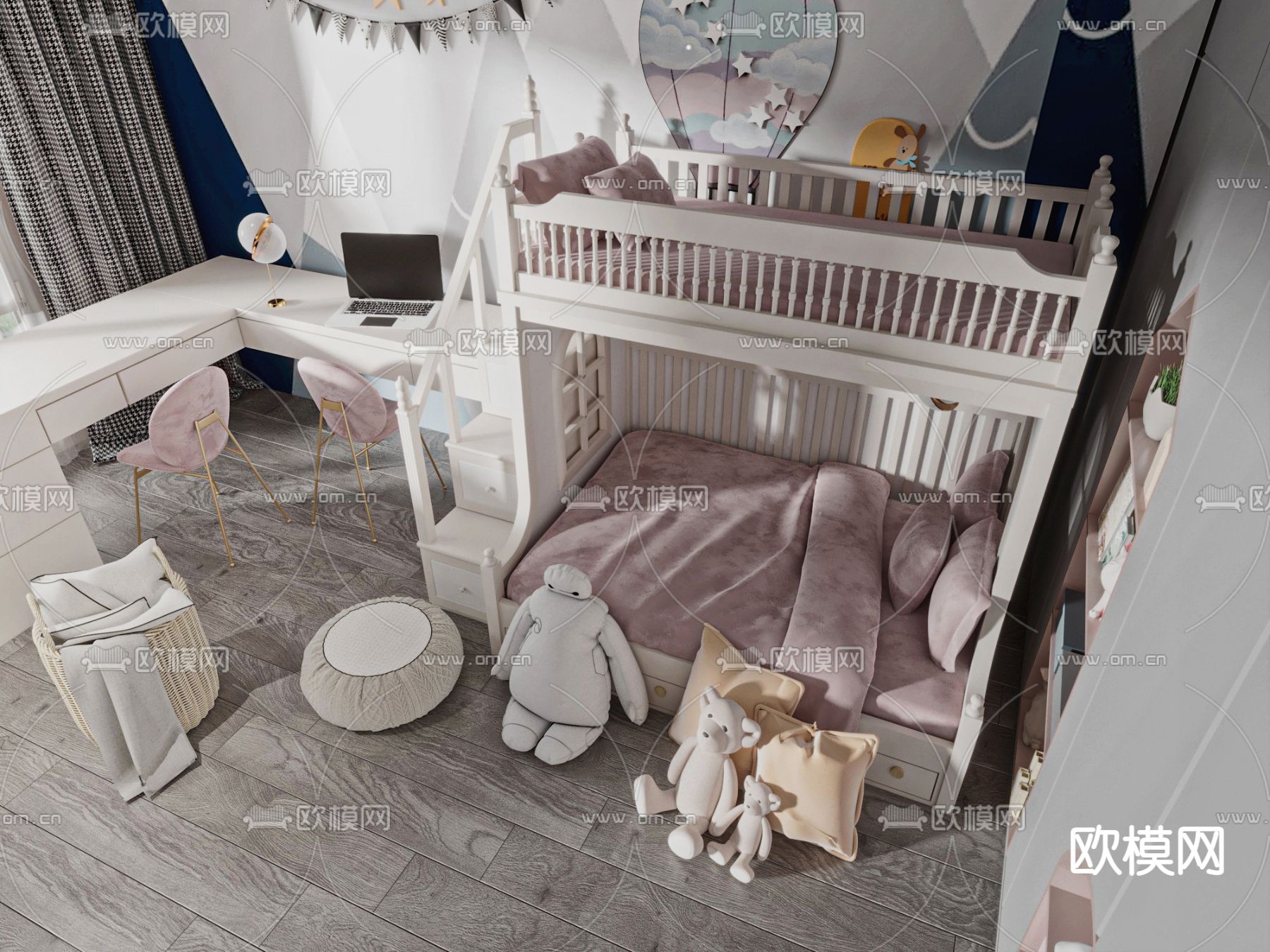 现代儿童上下床3d模型下载