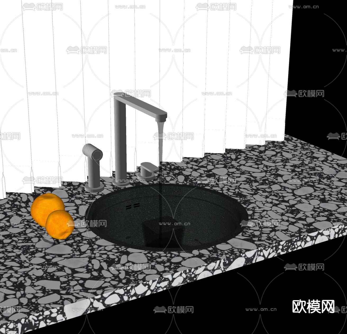 现代洗手台 台下盆su模型下载（渲染图2）