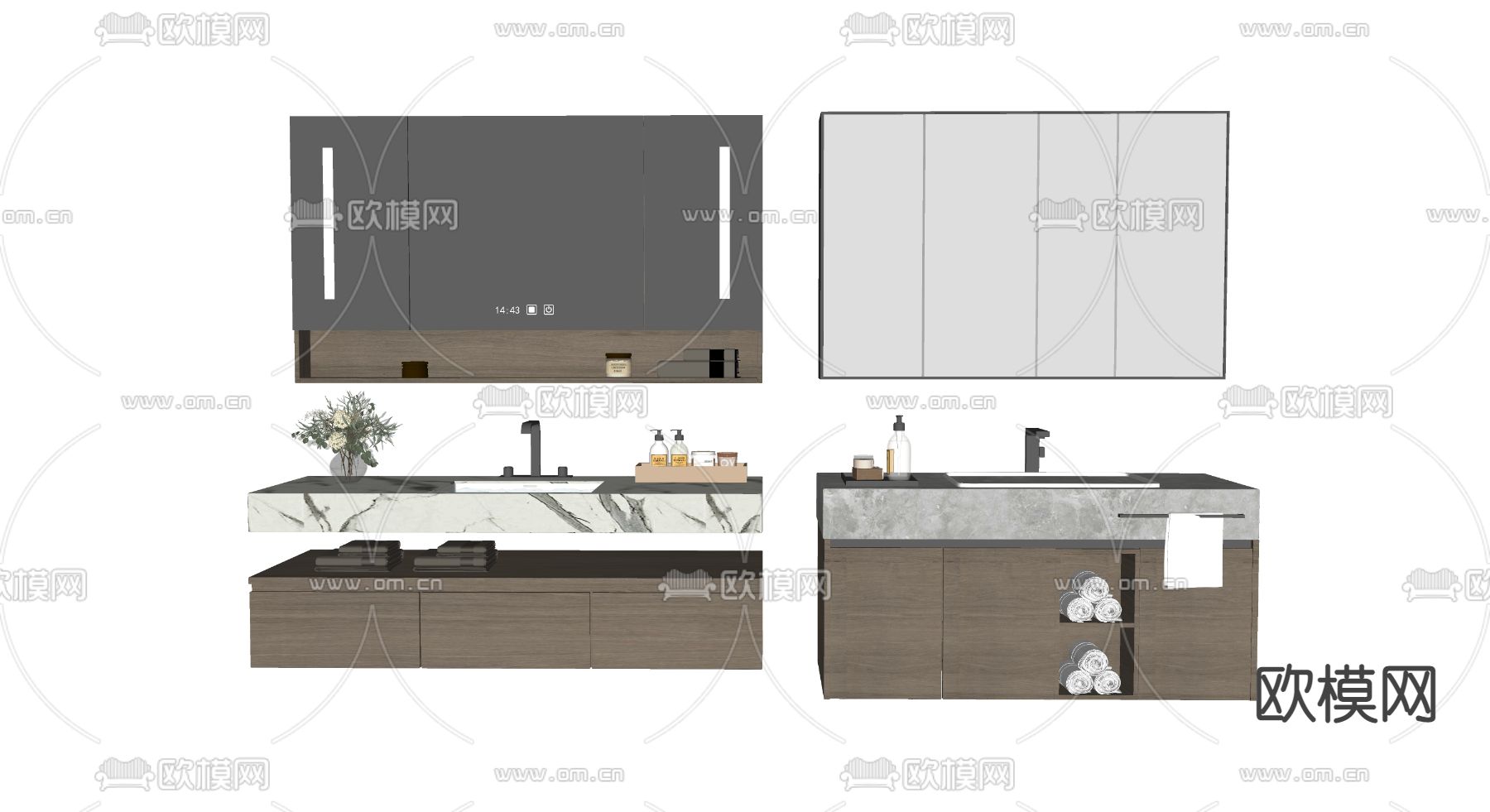 现代洗手台 浴室柜su模型下载（渲染图2）