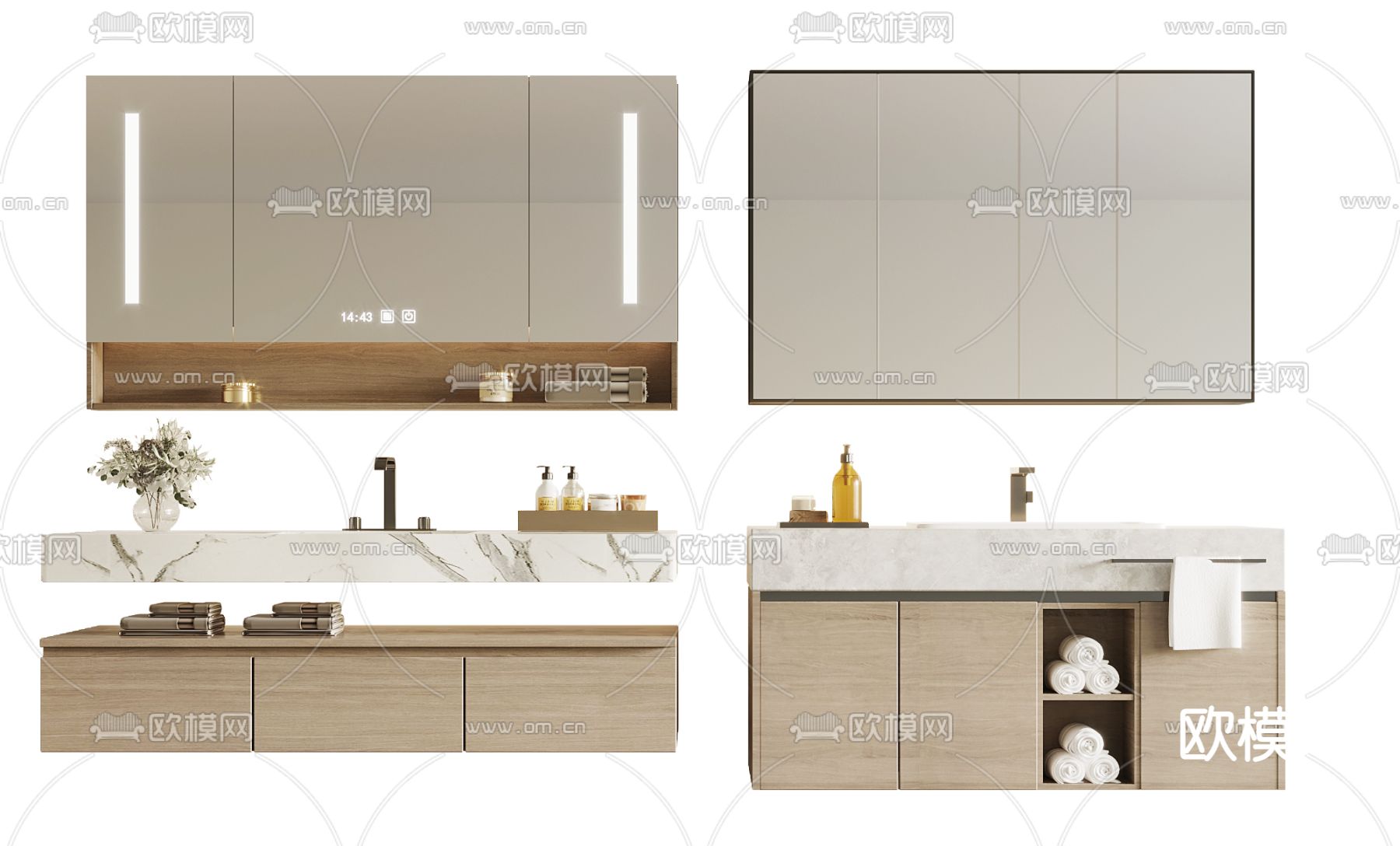 现代洗手台 浴室柜su模型下载（渲染图1）