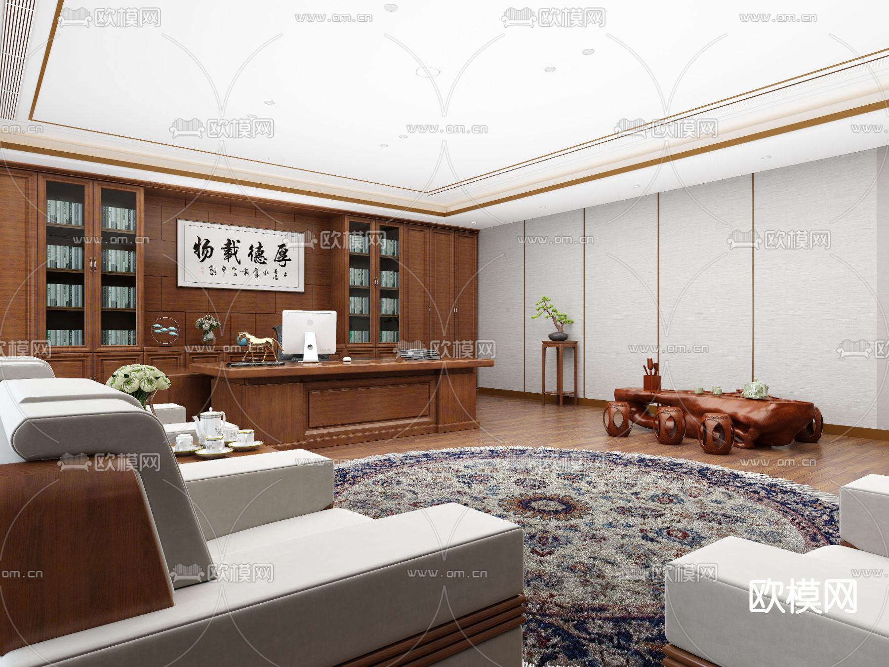 中式总经理室 办公室3d模型下载（渲染图2）