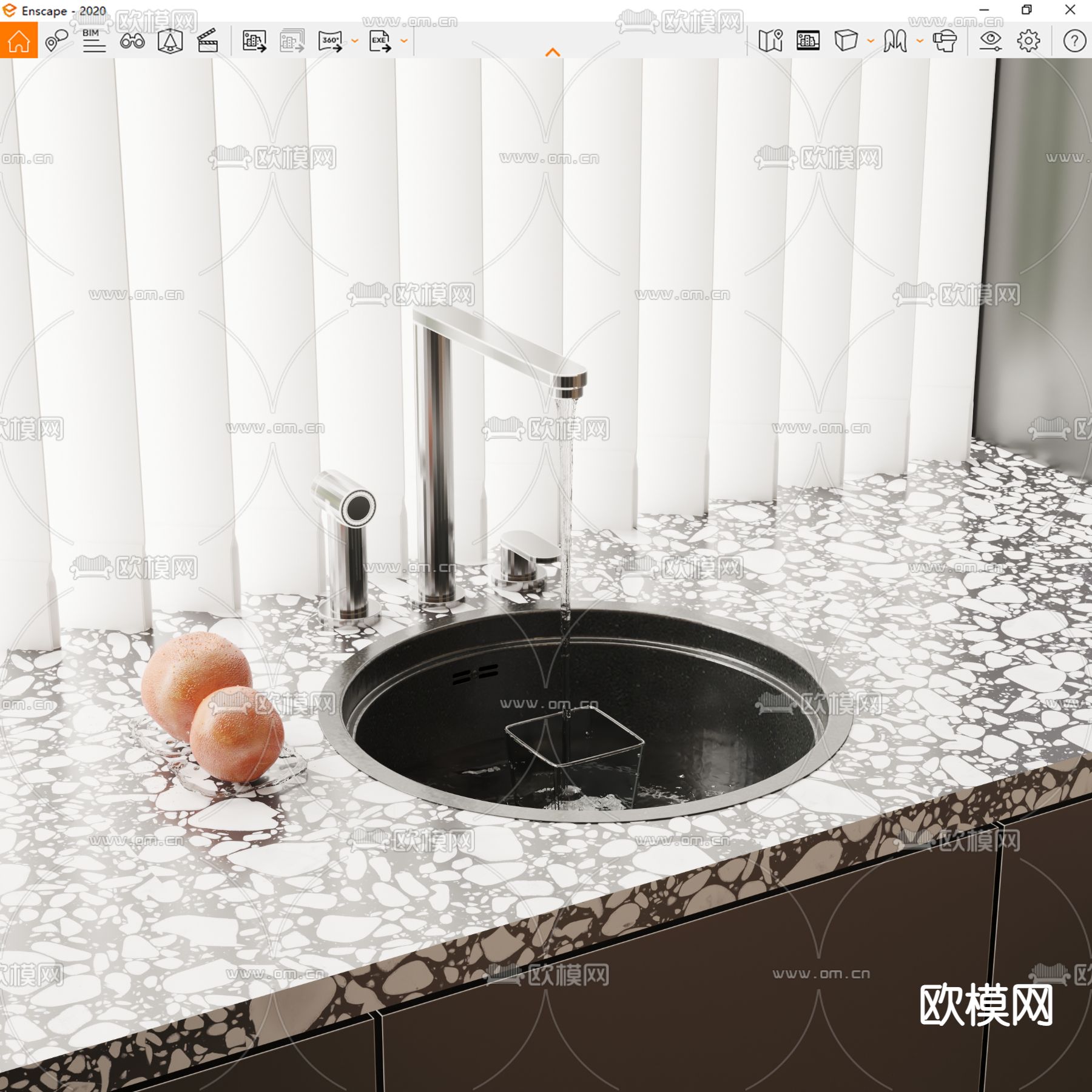 现代洗手台 台下盆su模型下载（渲染图3）