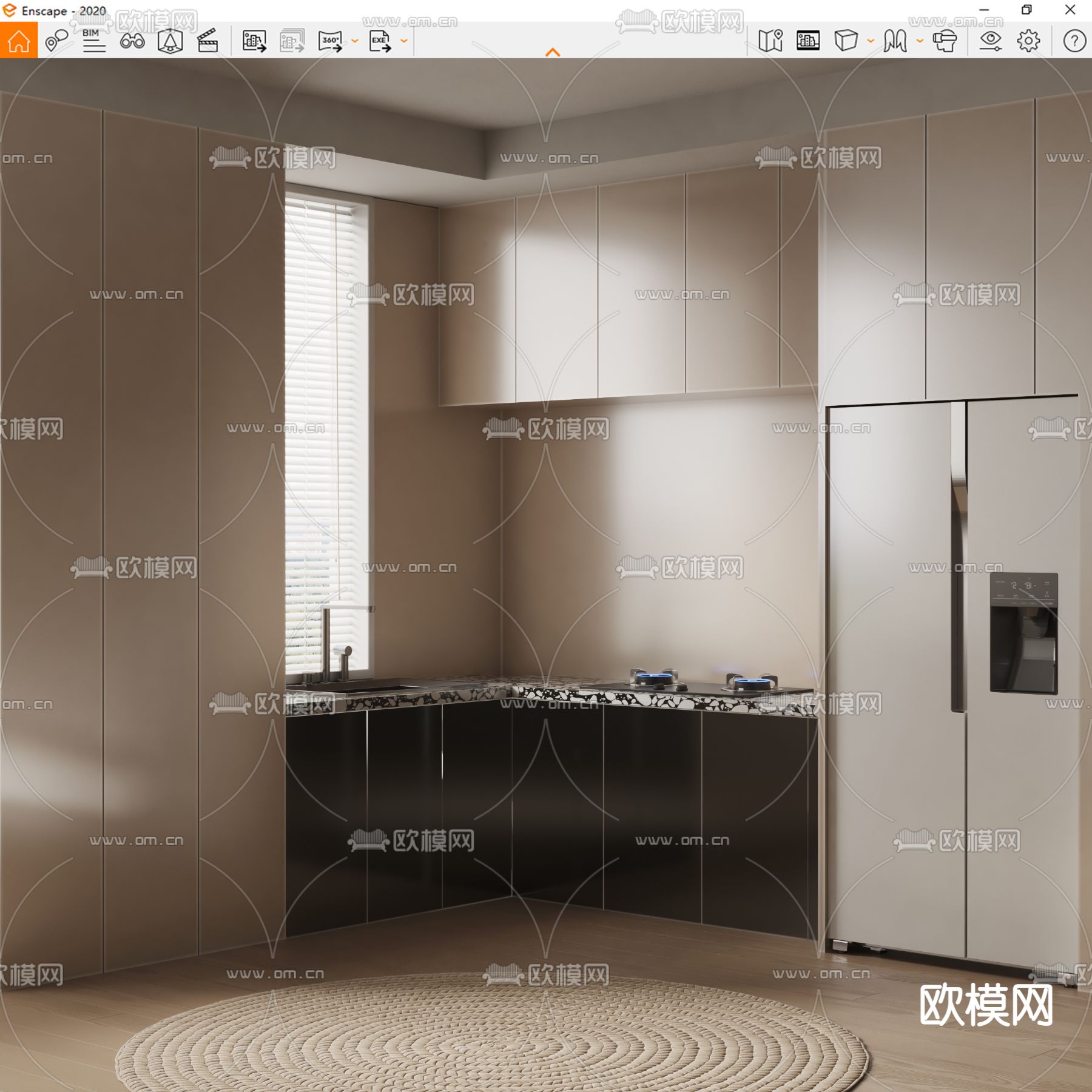 现代厨房 橱柜su模型