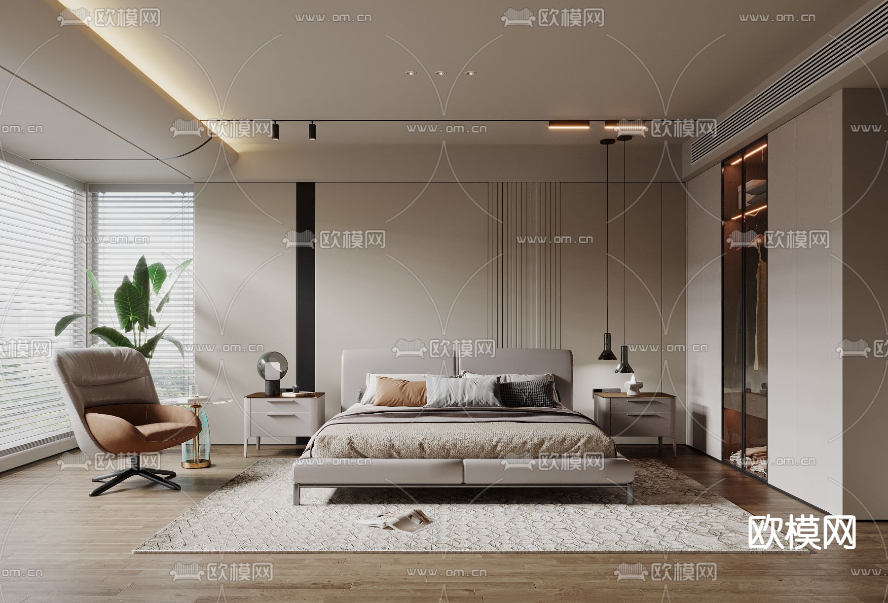 现代卧室 主人房 主卧3d模型下载