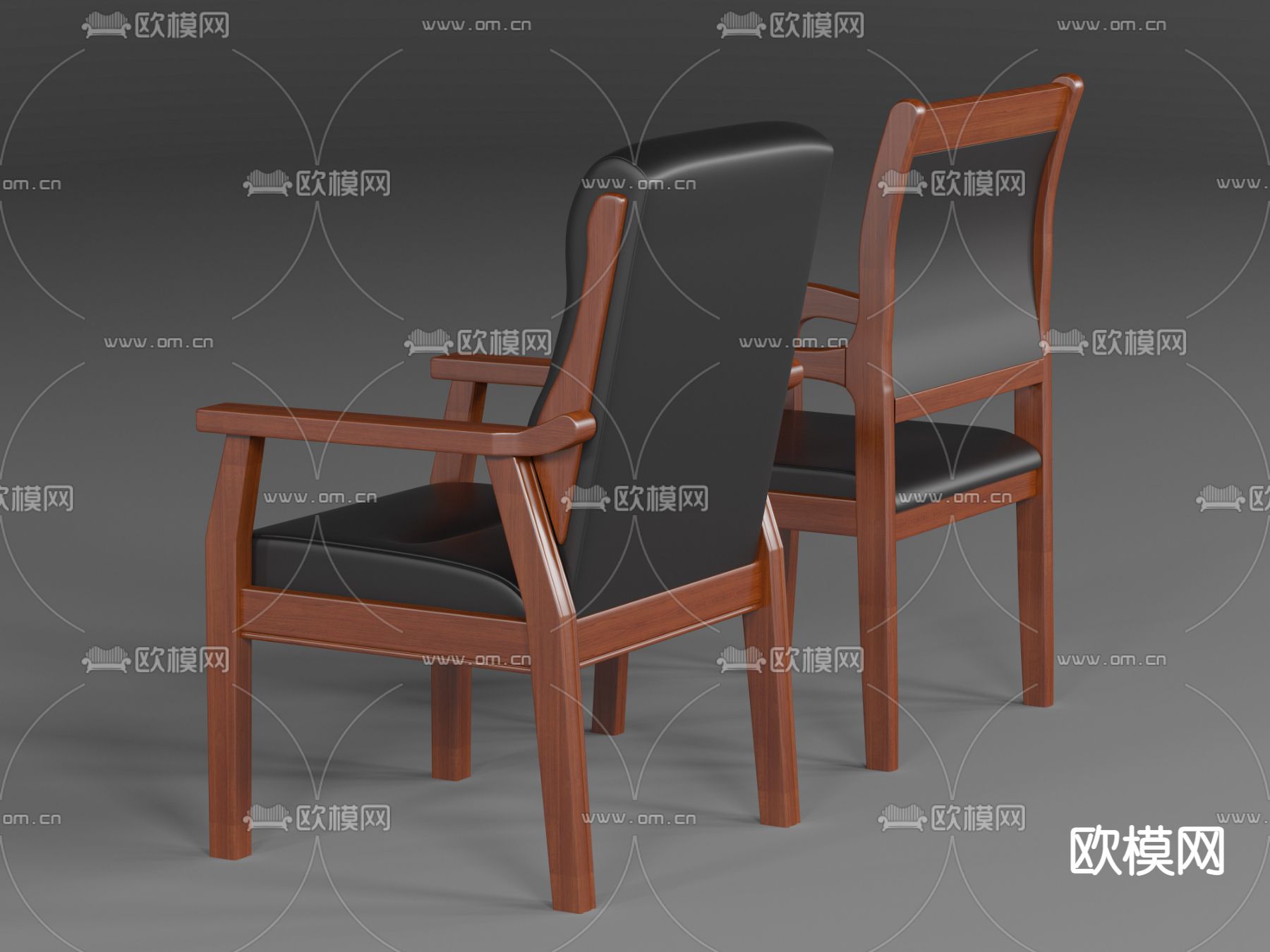 实木扶手椅 办公椅 会议椅3d模型下载（渲染图3）
