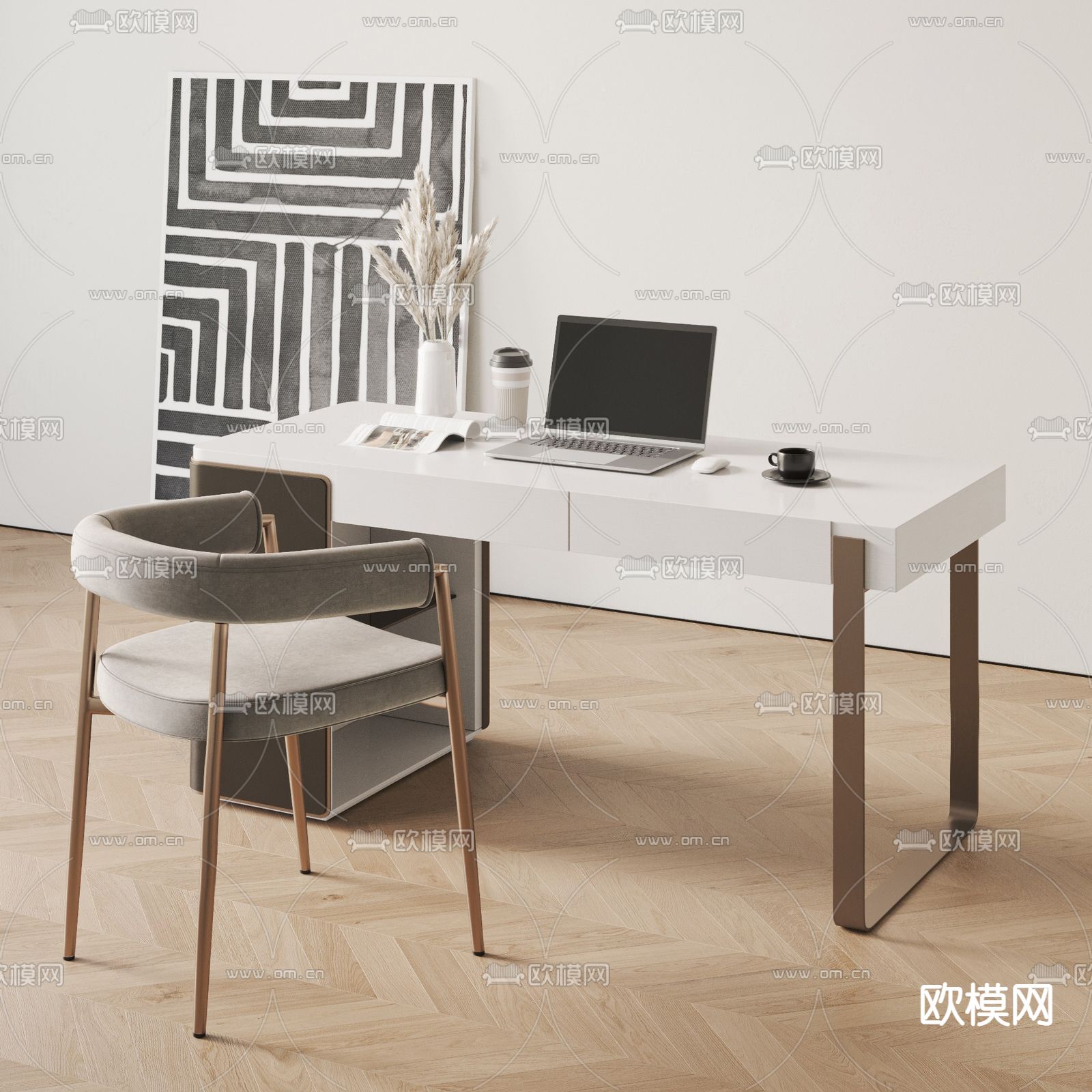 现代书桌椅su模型