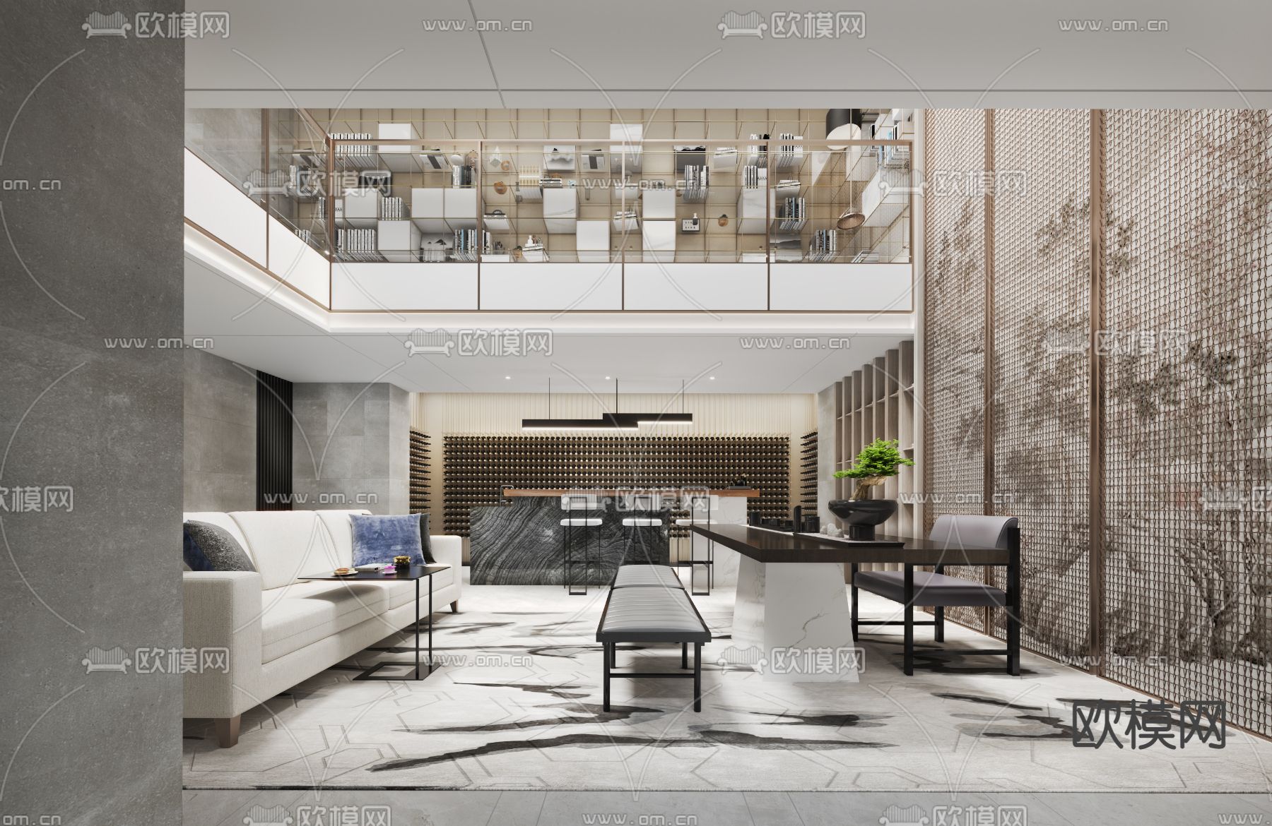 葛亚曦设计 西溪云庐顶级合院别墅客厅su模型下载_ID12297572_sketchup模型下载-欧模网