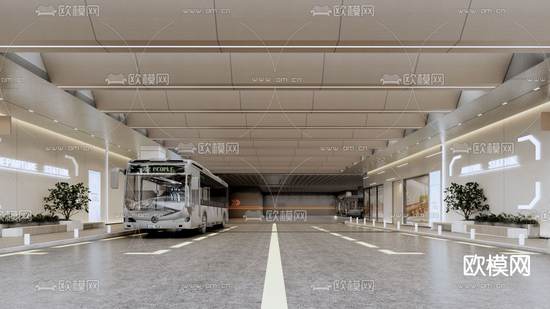现代公交车总站su模型下载（渲染图1）