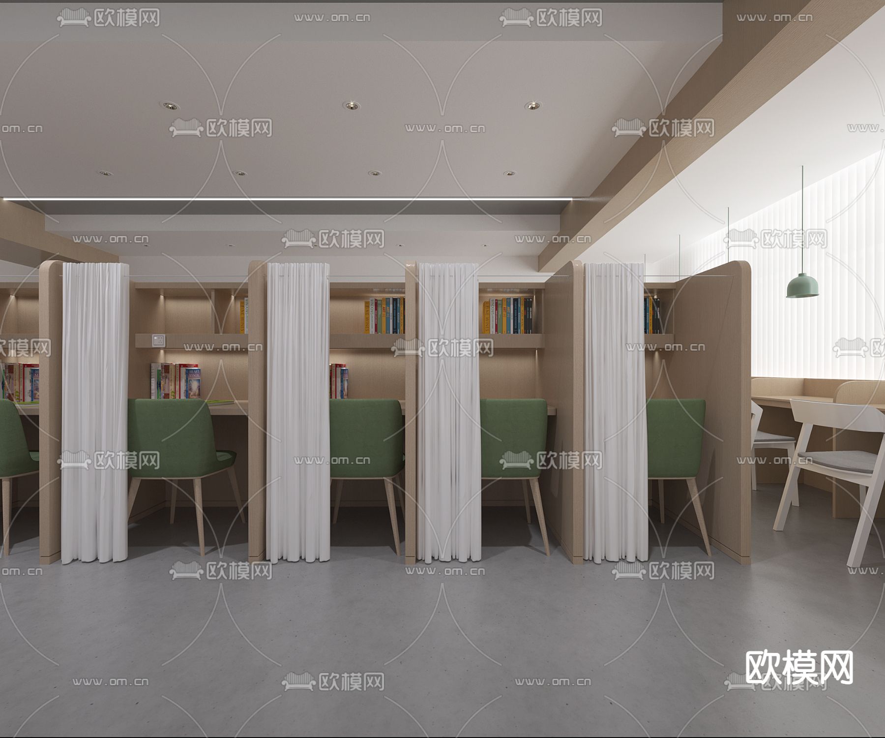 图书馆 共享自习室免费3d模型下载（渲染图2）
