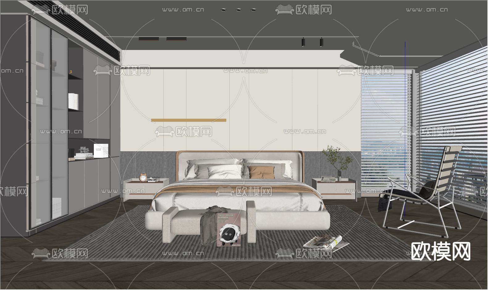 现代卧室 主人房su模型