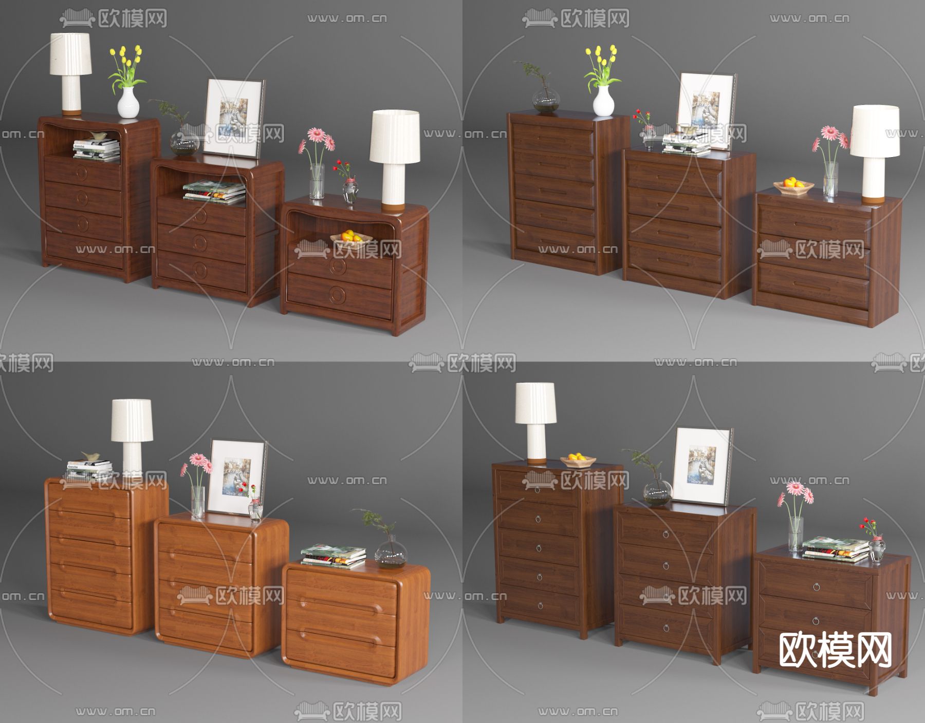 新中式五斗柜 储物柜 边柜3d模型下载（渲染图1）