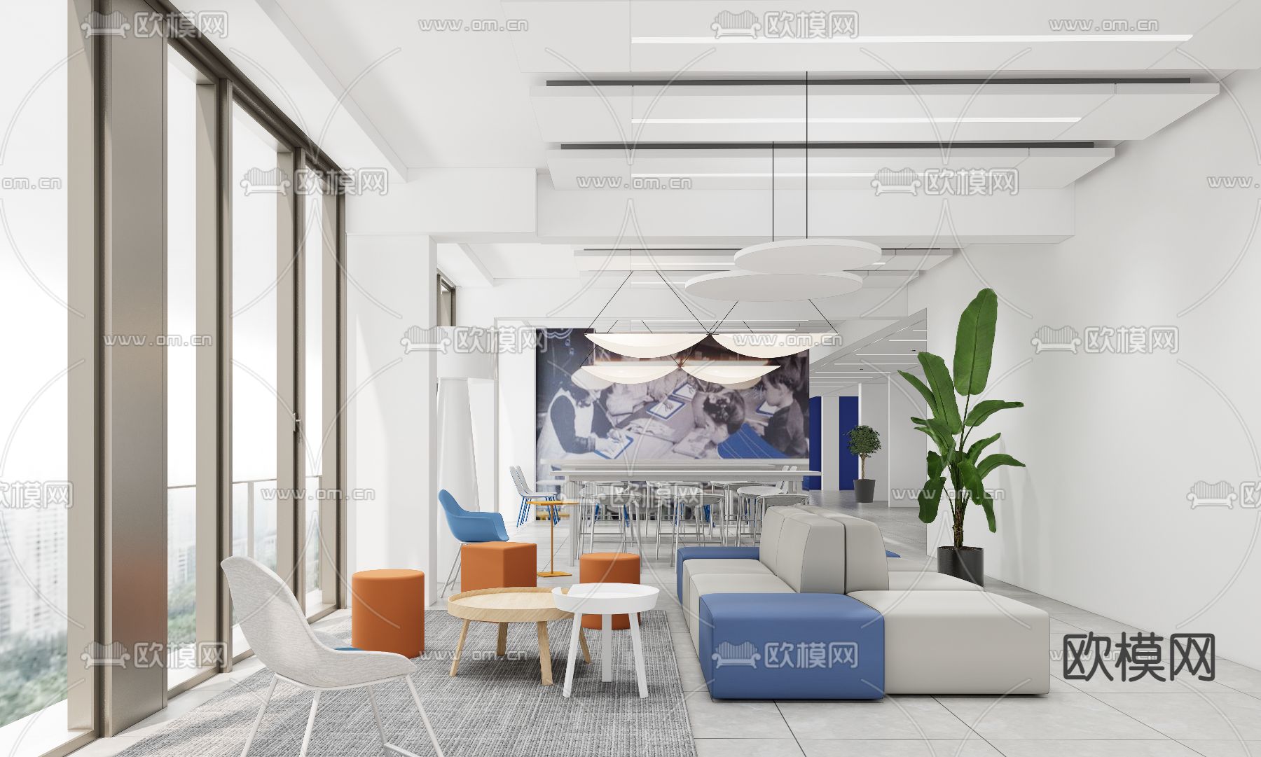 现代办公休息区免费3d模型下载