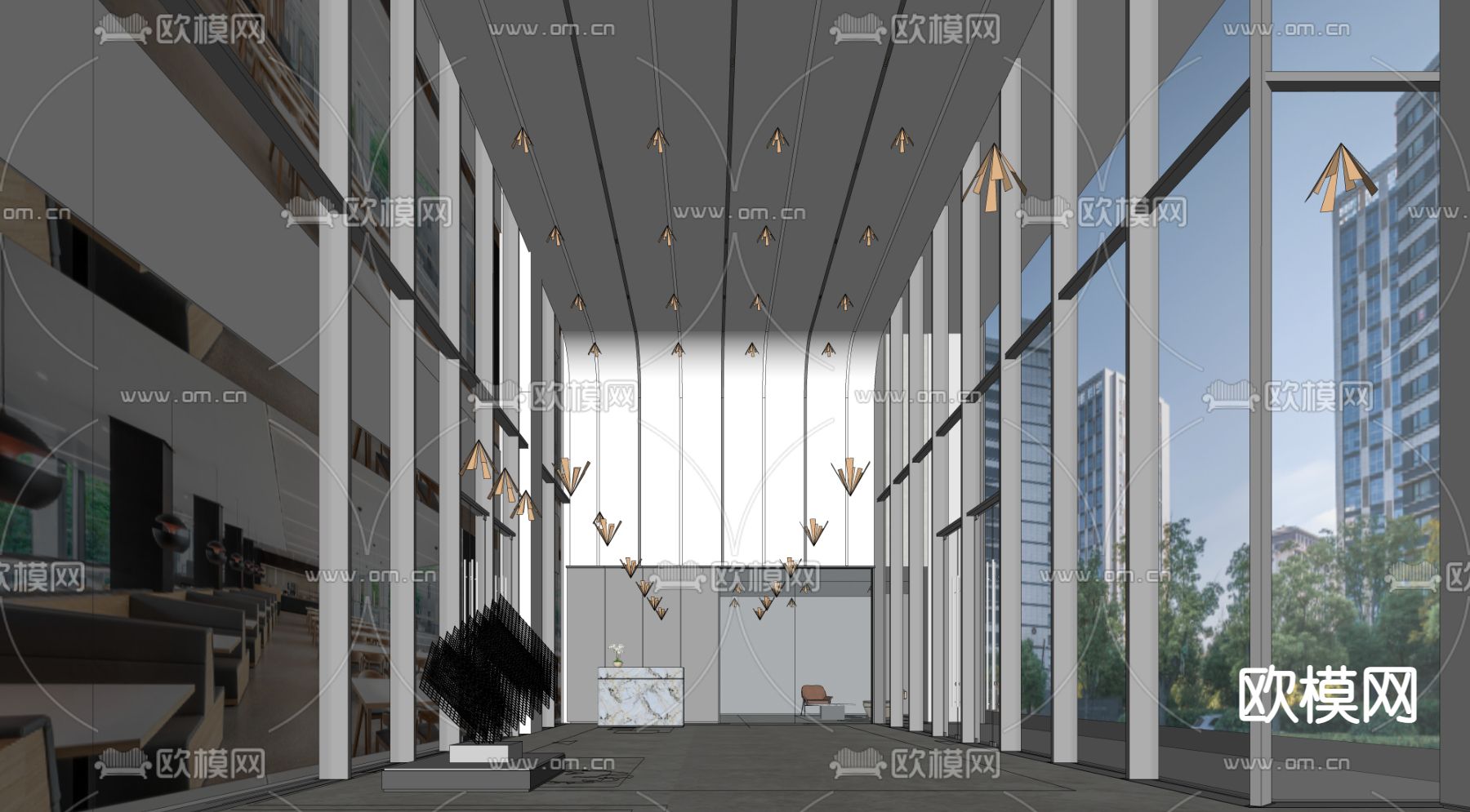 现代办公商务大堂su模型