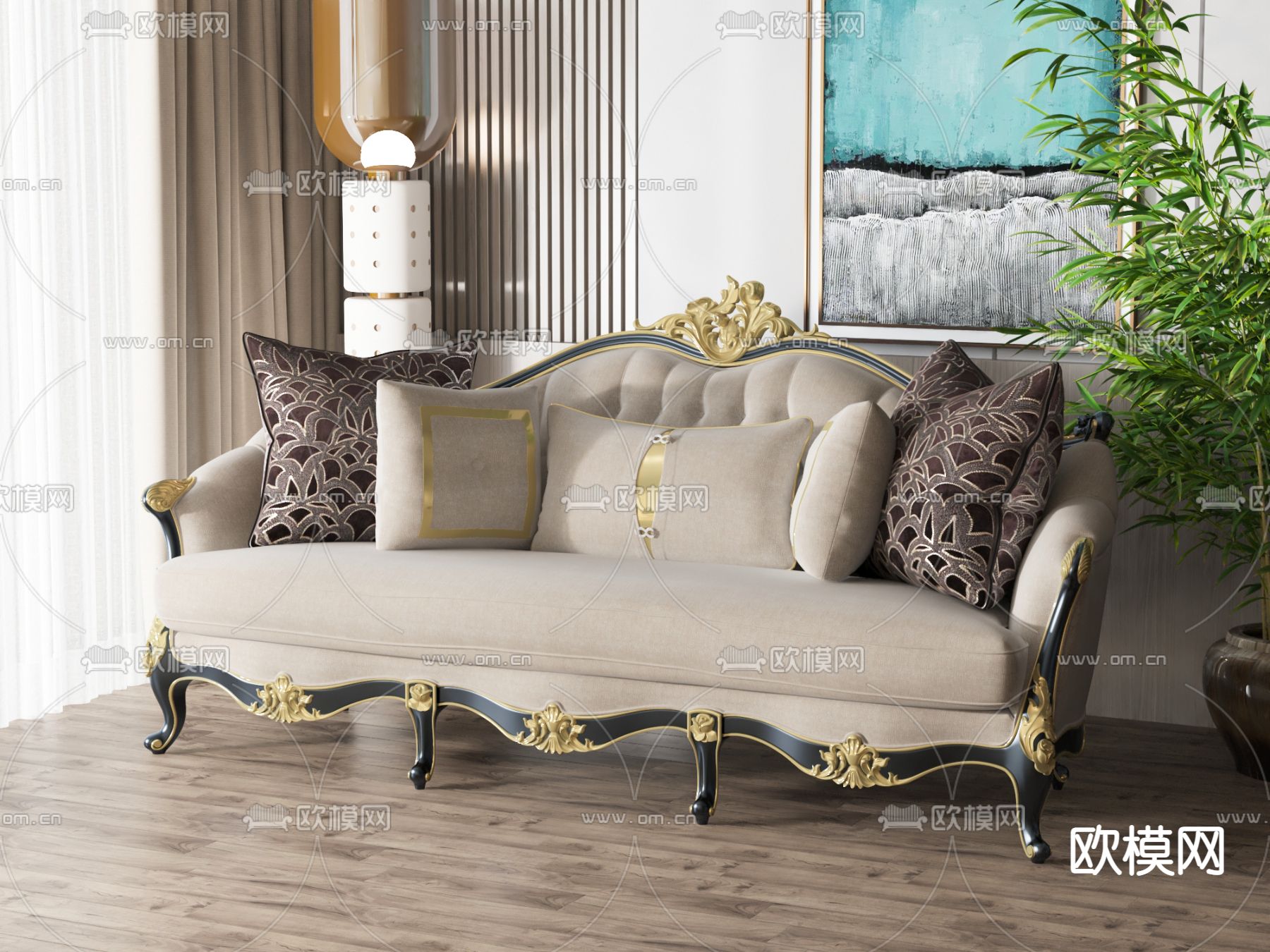 美式多人沙发3d模型下载