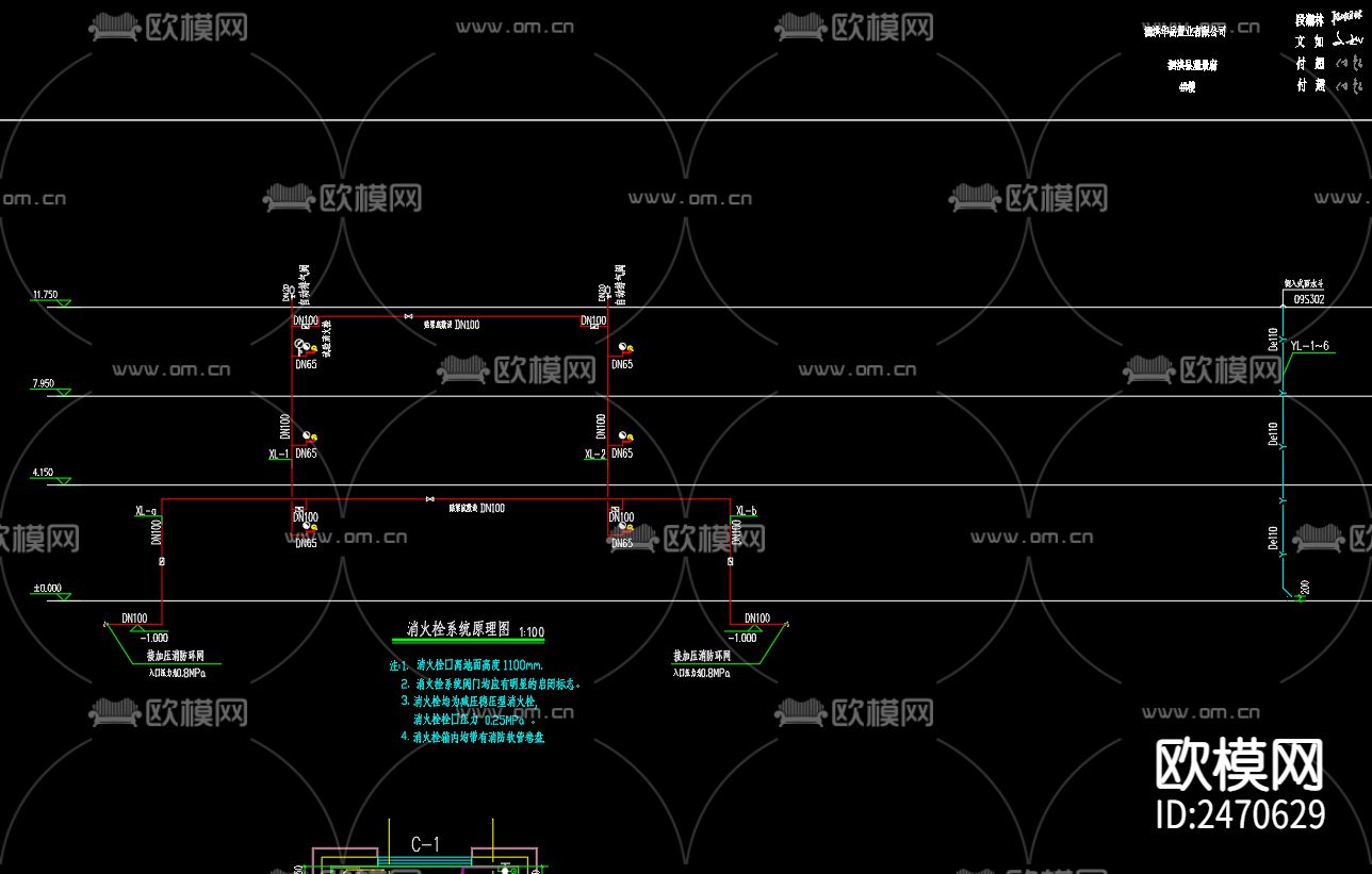 观景府4号楼给排水及水灭火系统CAD施工图下载（渲染图4）