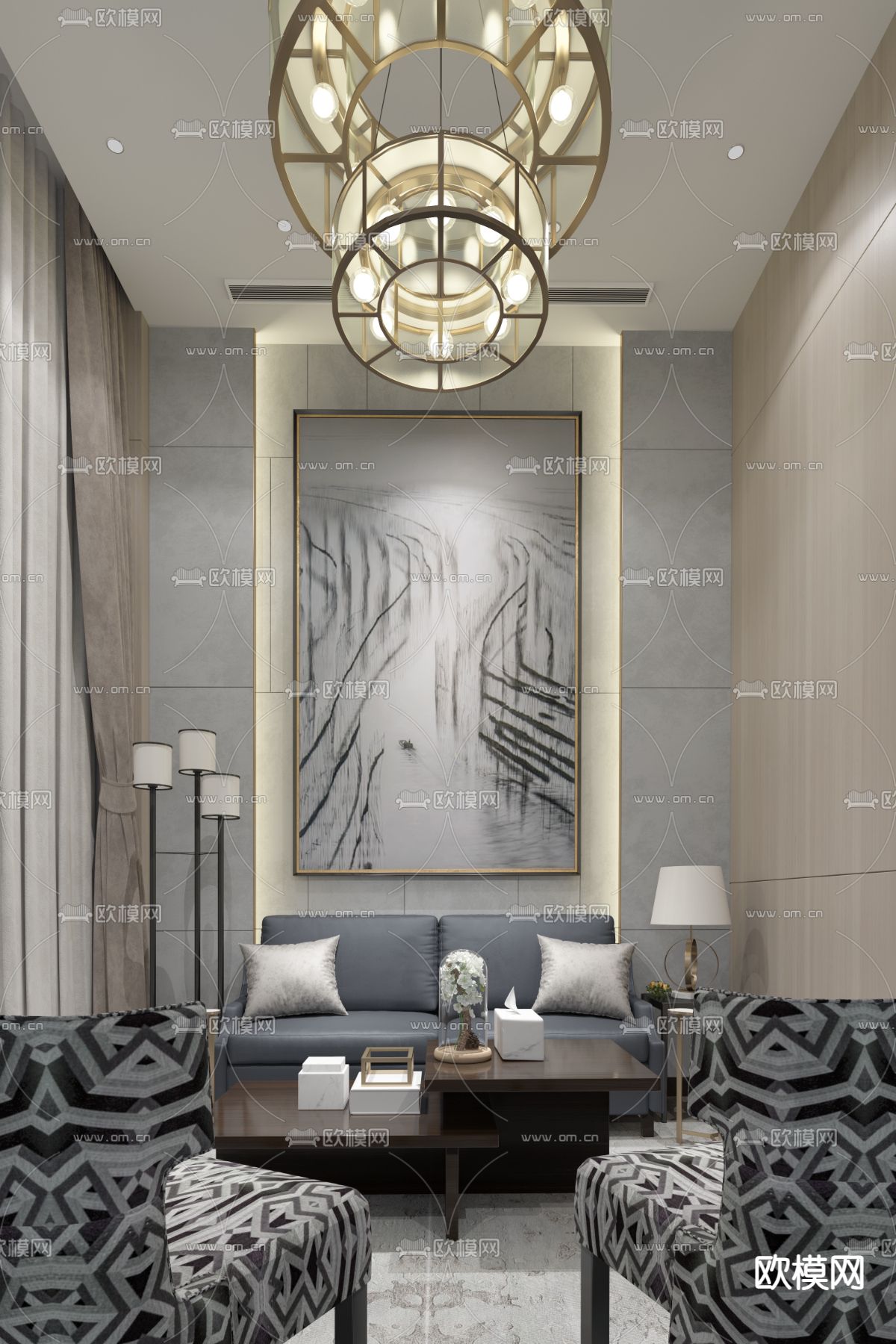 久度设计新古典客厅 su模型下载