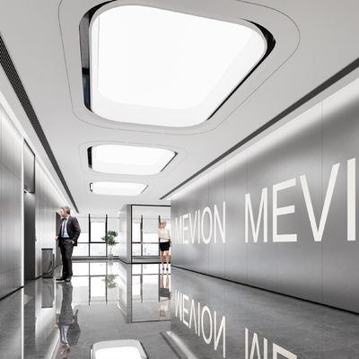  现代办公走廊过道su模型 