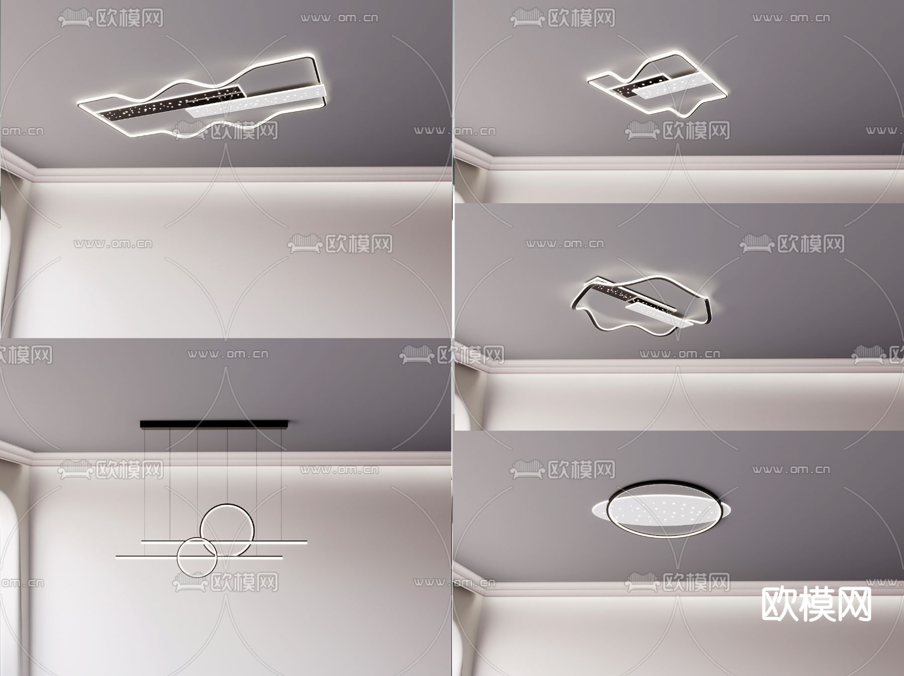 金属吊灯 不规则吸顶灯3d模型下载（渲染图1）