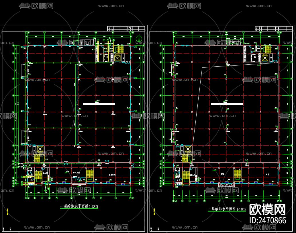 益建机车3号厂房施工图给排水CAD施工图下载（渲染图1）