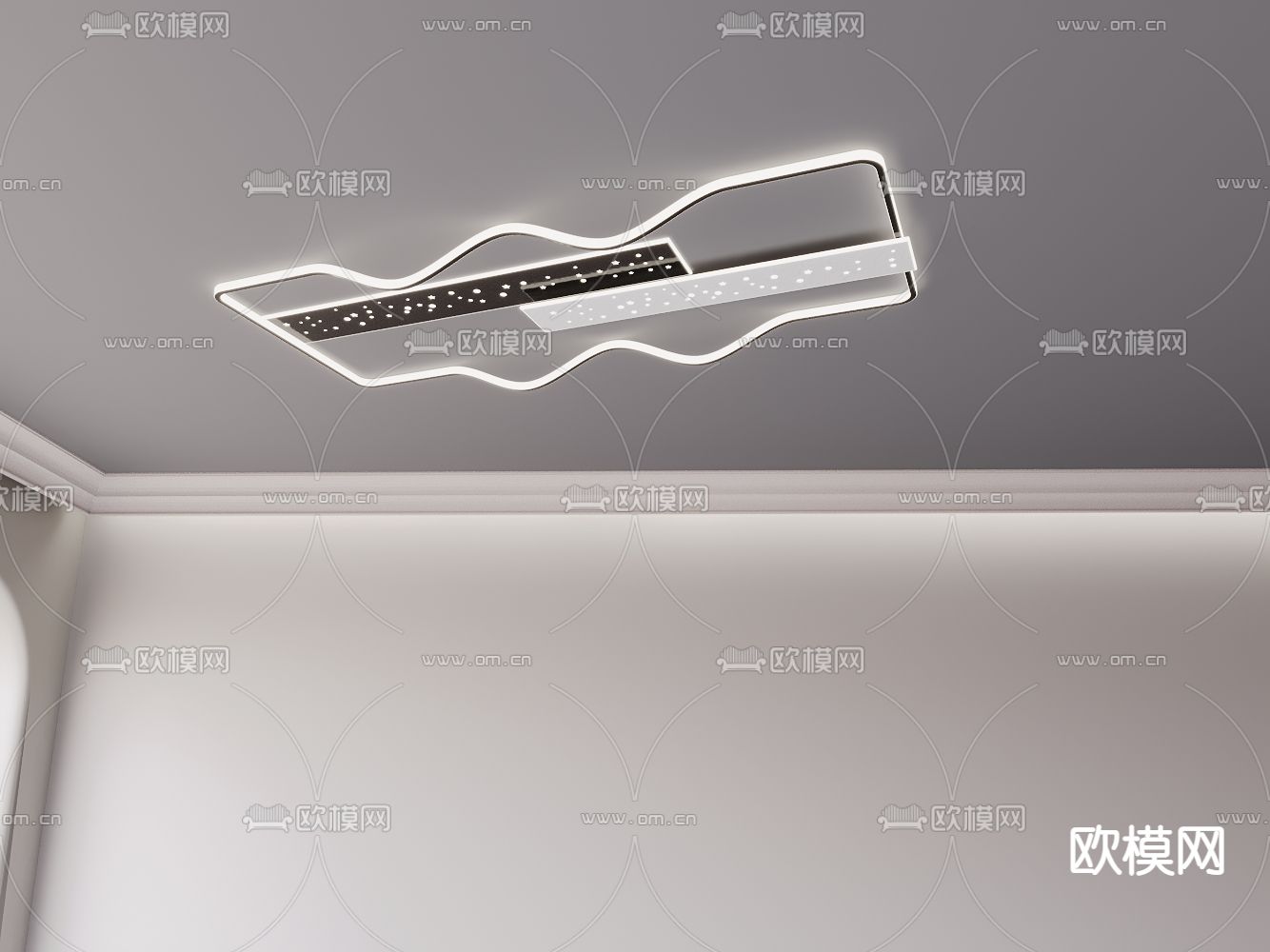 金属吊灯 不规则吸顶灯3d模型下载（渲染图3）