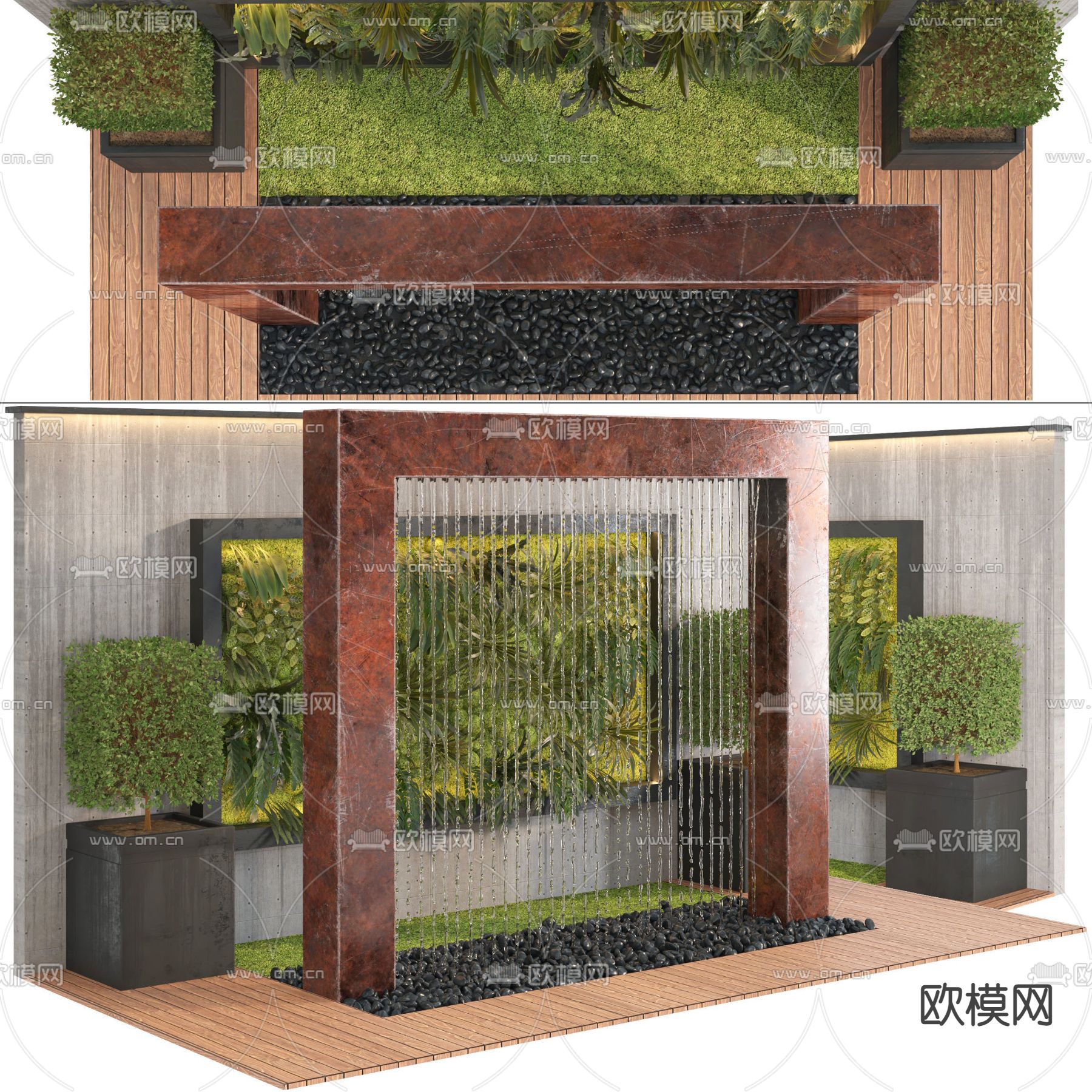 水景水幕墙 庭院影壁小品su模型下载_ID12298115_sketchup模型下载-欧模网