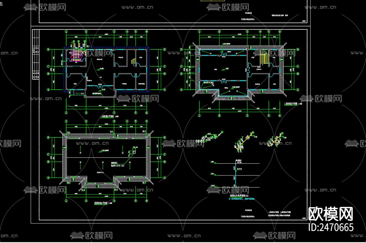 天岗湖村部给排水CAD施工图下载（渲染图3）