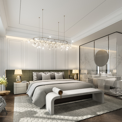  轻奢酒店客房su模型 