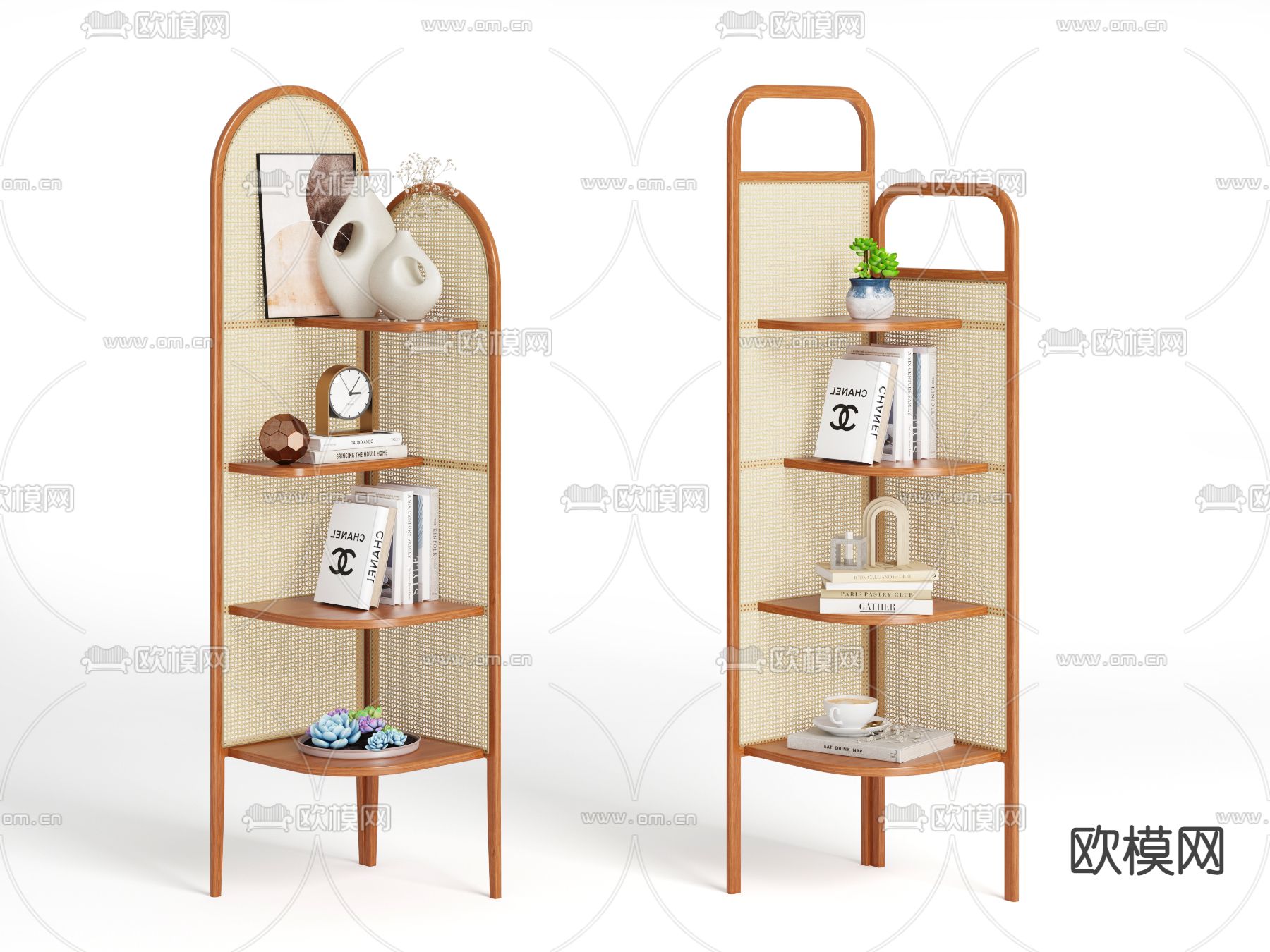日式藤编转角柜 置物架3d模型下载