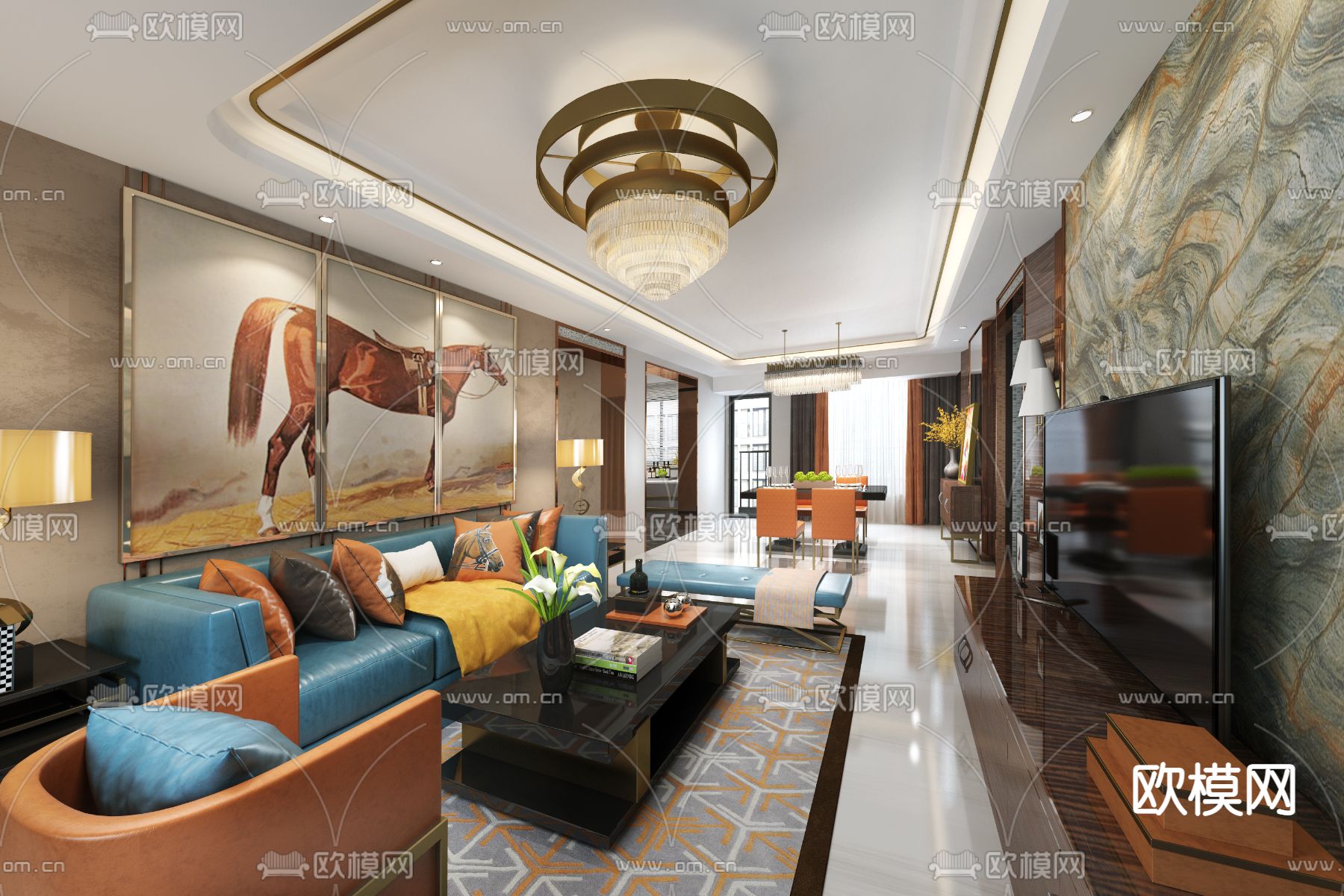孟伟设计后现代客厅SU模型下载